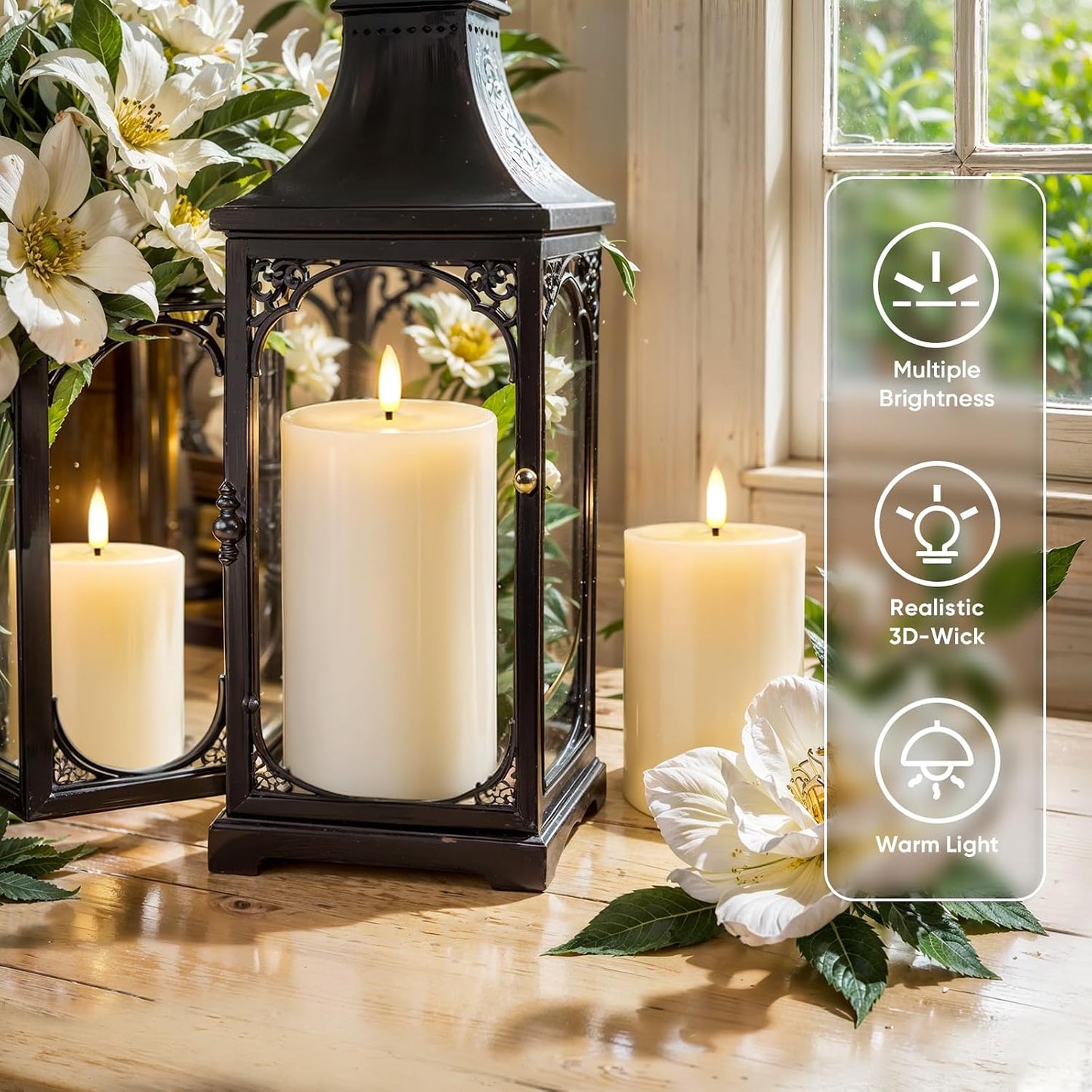 Homemory White Flameless Candles Battery Operated with Remote Timer, 3PC | Rael Wax LED Pillar Candles with Realistic