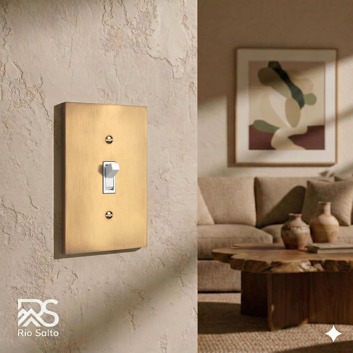 Rio Salto Toggle Light Switch Cover Plate Flip Switch Wall Plates Brushed Brass Gold Metal 1 Gang Switch Plate Cover