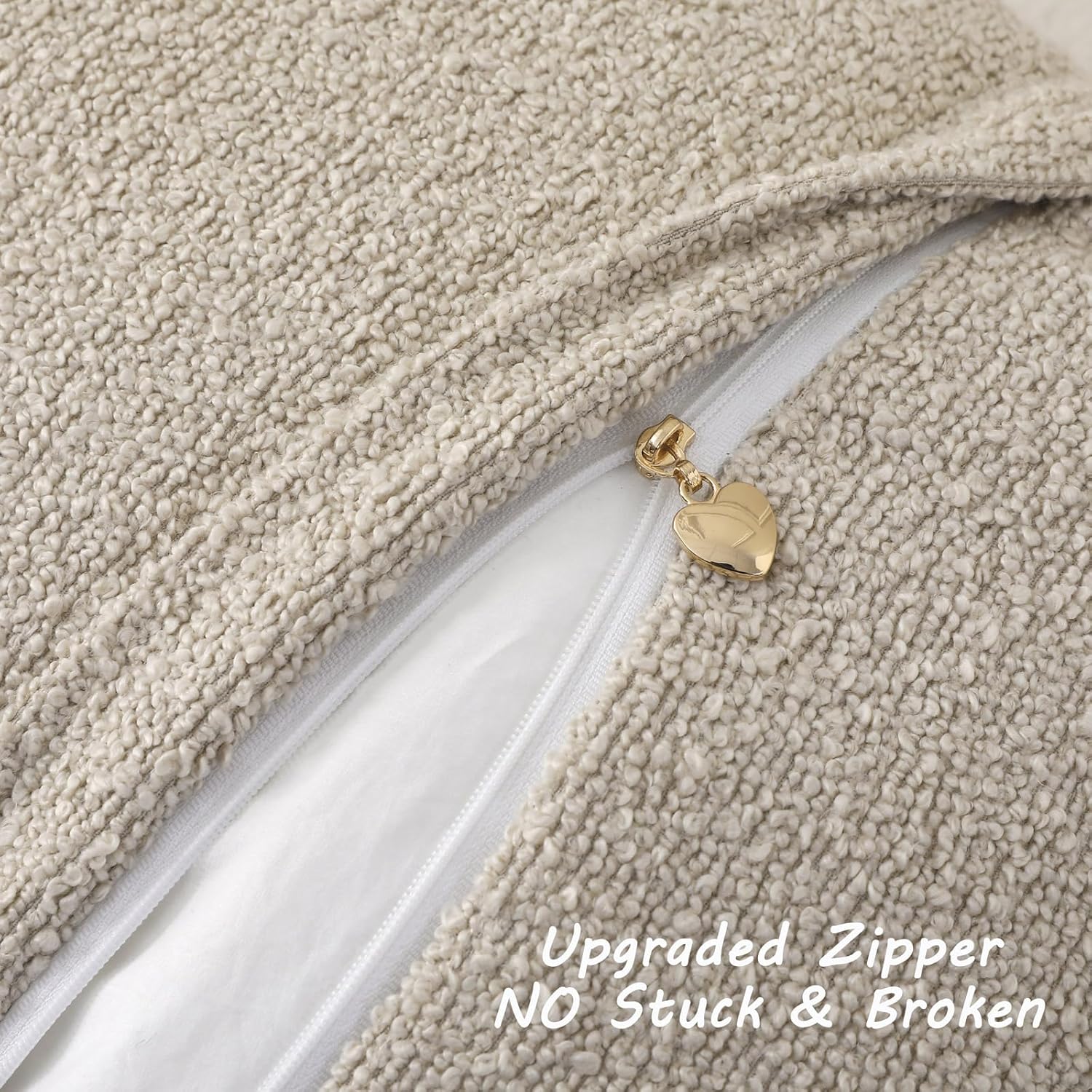 Decorative Throw Pillow Covers Soft Solid Boucle Textured Cushion Case / Beige / 18 x 18 / Set of 2