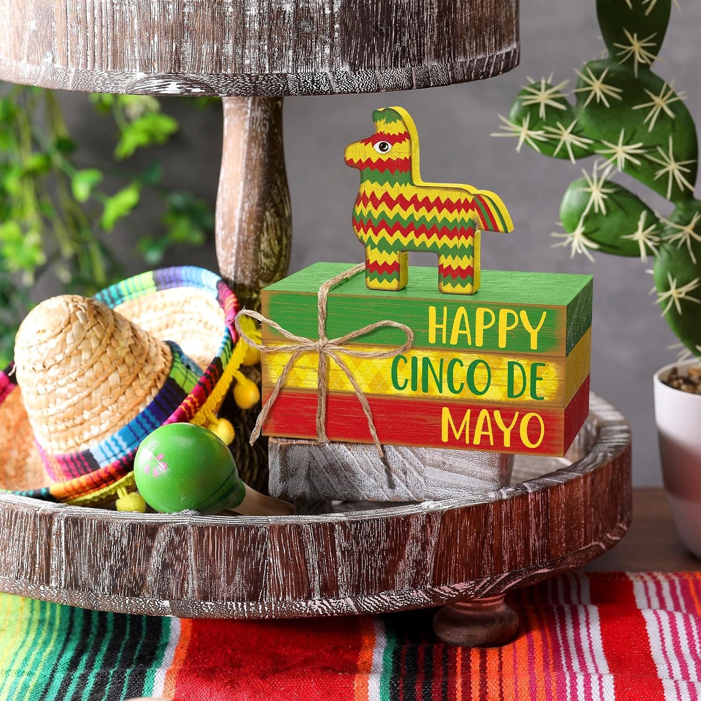 Decorations Wooden Mexican Table Decor Decorative Books Stack Signs / Cinco De Mayo / Set of 4