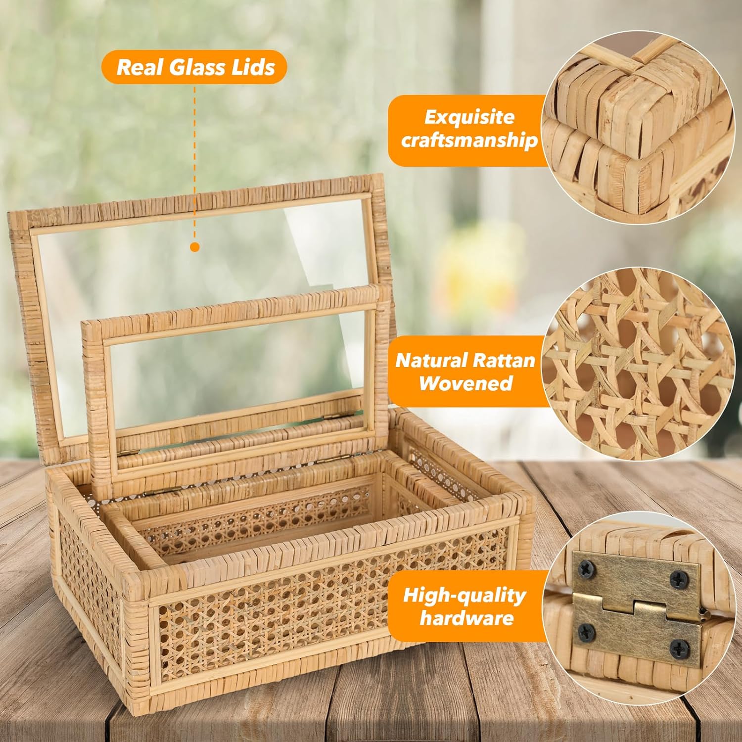 Large Handwoven Boho Rattan Display Boxes / Natural / Set of 2