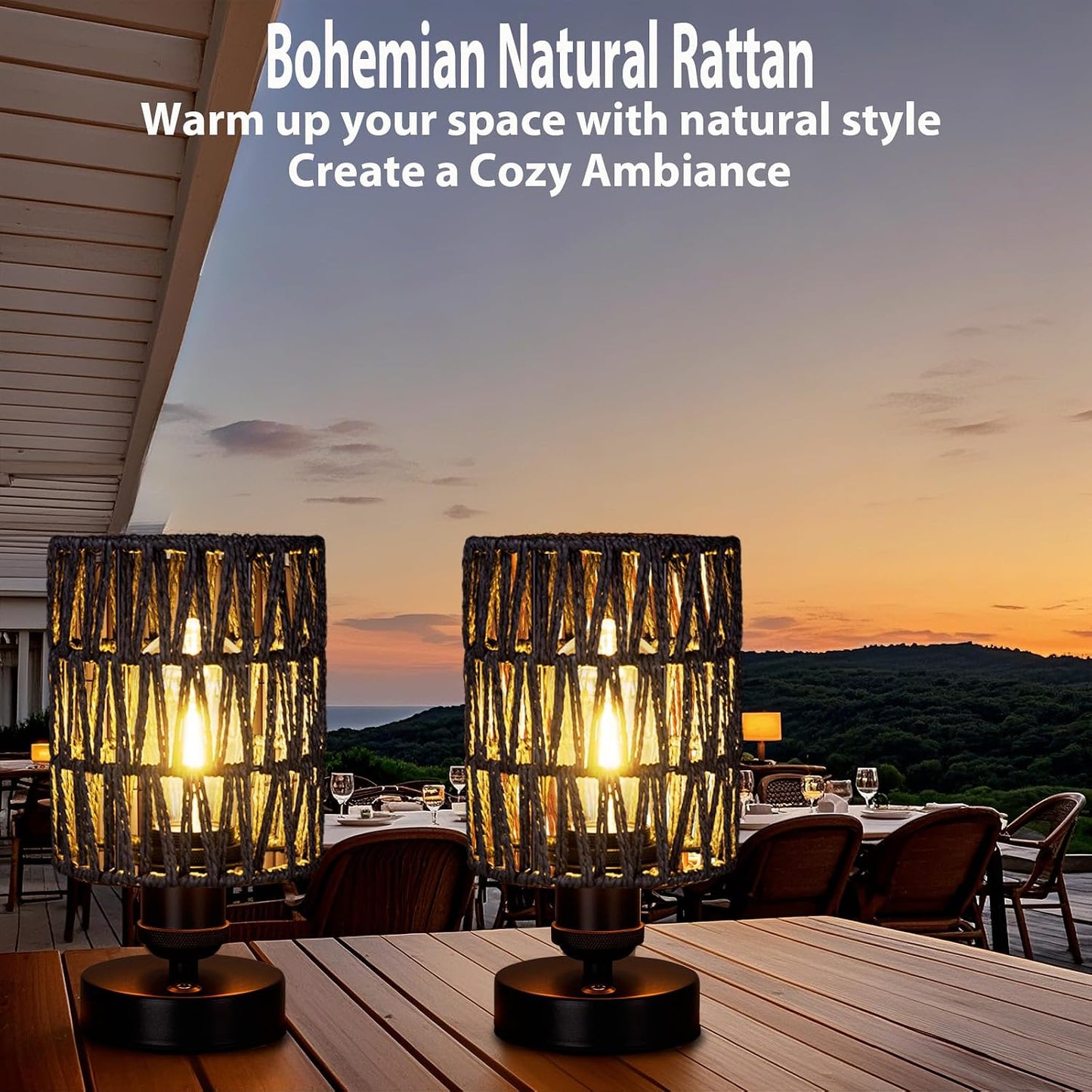Cordless Rechargeable Outdoor Table Lamps, Battery Operated Table Lamp, Stepless Dimmable for Patio, Living Room, and