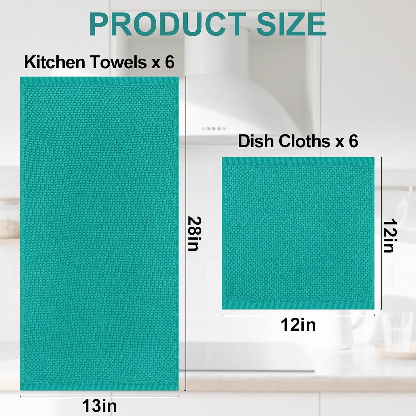 Homaxy 12 Pack 100% Cotton Kitchen Towels and Dishcloths Set, Teal | 12 x 12 Inches and 13 x 28 Inches Kitchen Towels