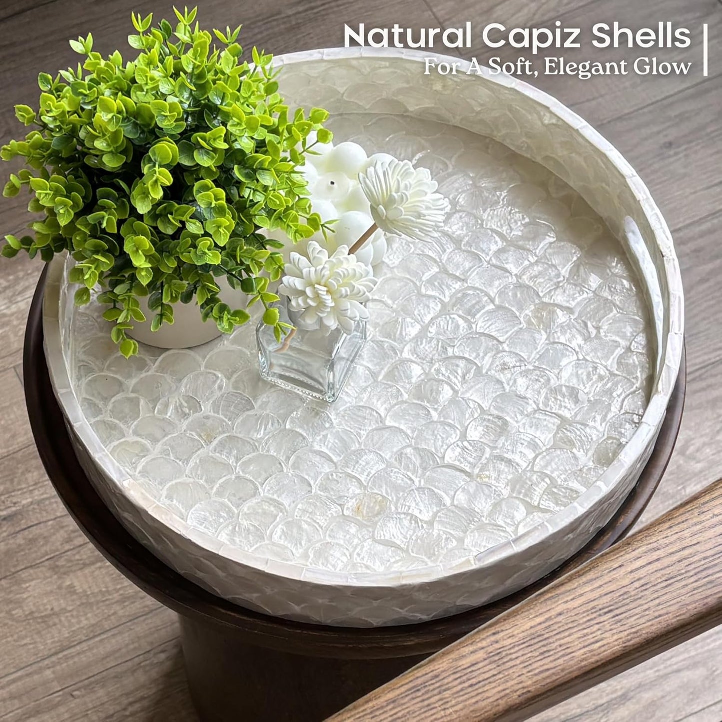 Capiz Decorative Tray / Round / 12.6 Inch