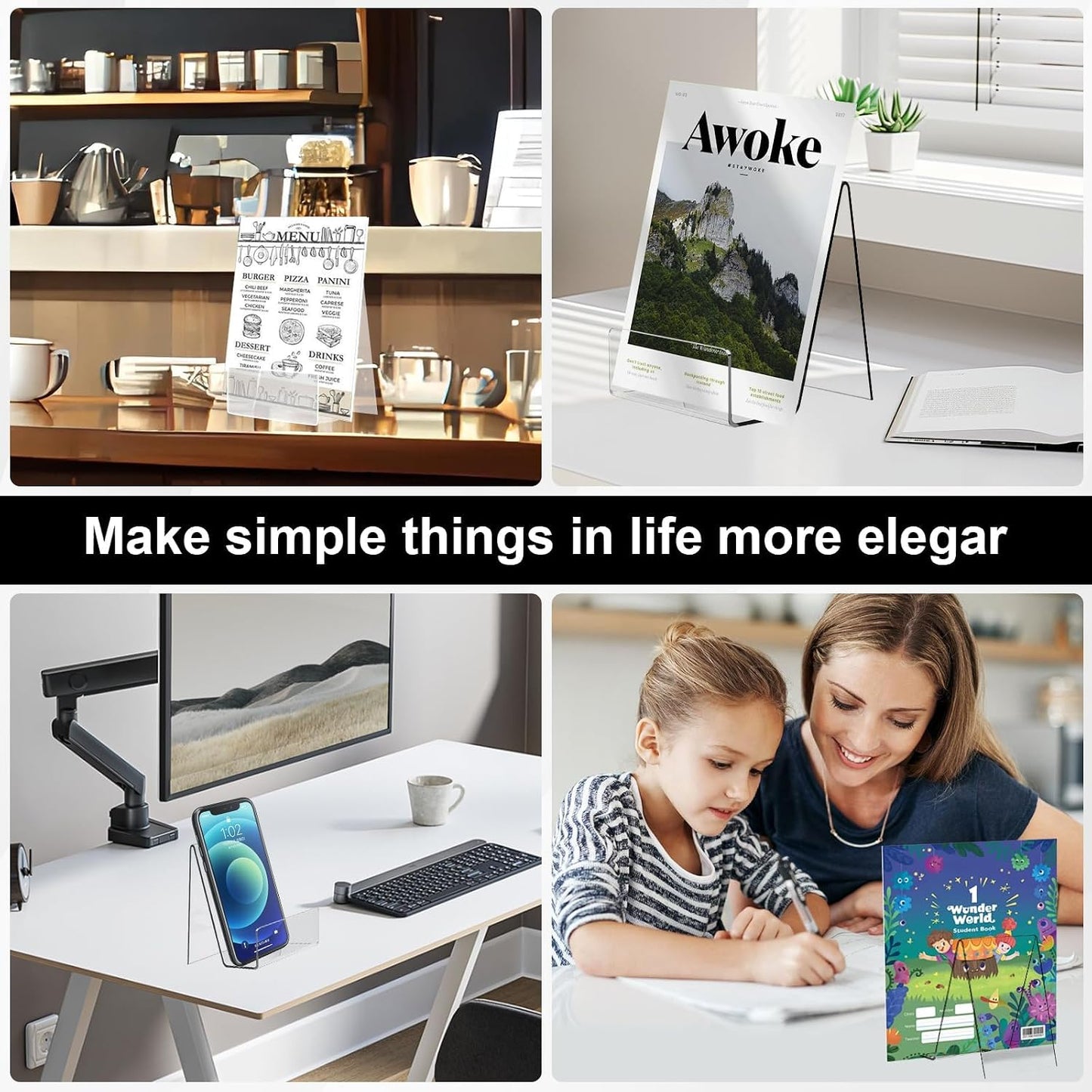 Acrylic Book Display Stand 4''x3'' Acrylic Easel for Display Stand / Clear / Set of 20