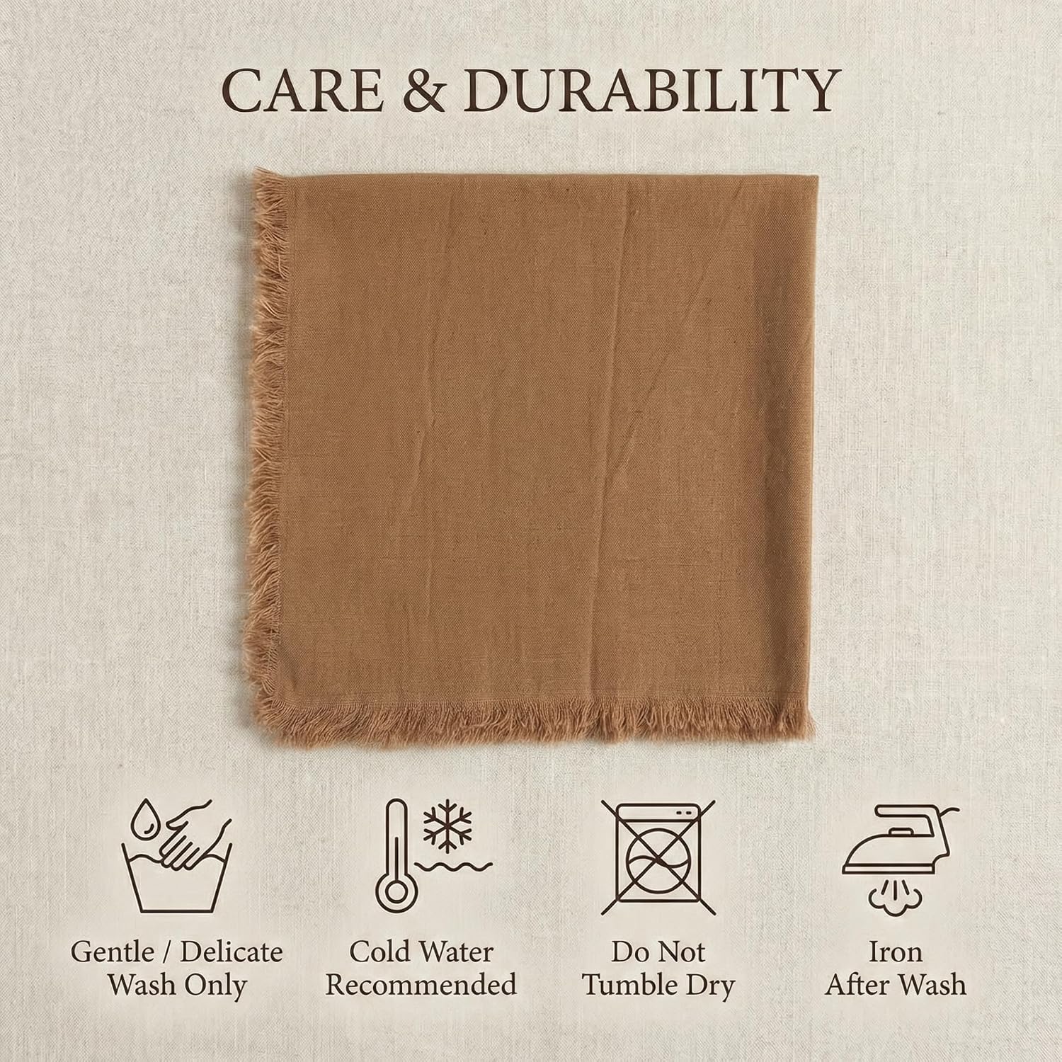 ACCENTHOME Brown Cotton Linen Napkin Set of 12 18x18 inch Dinner Napkins - Washable Soft Premium Hotel Quality Reusable