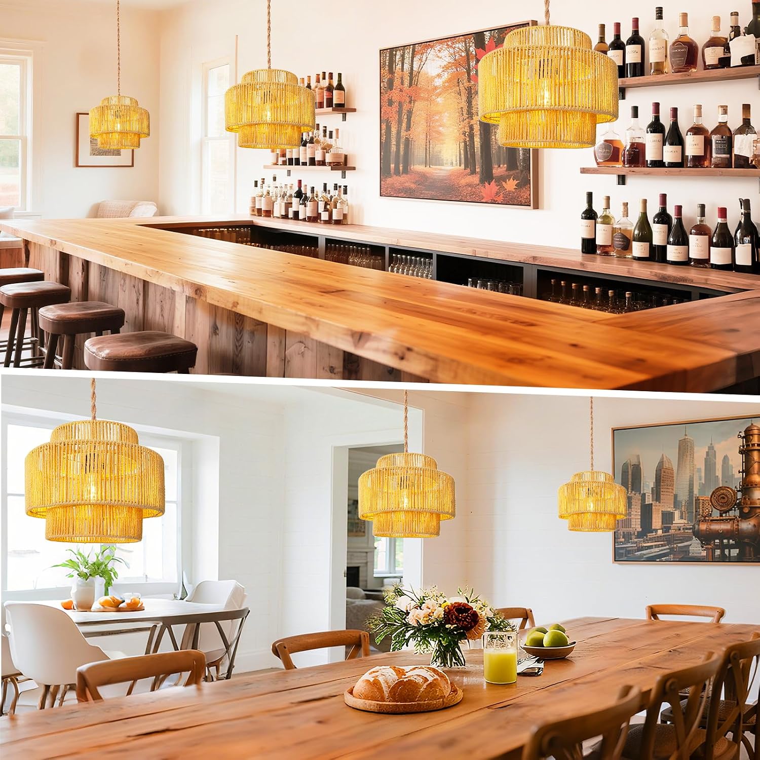 Hanging Light Ceiling Lamp Pendant Lights Rattan Hanging Lamp / 12 Inch-lantern Shade