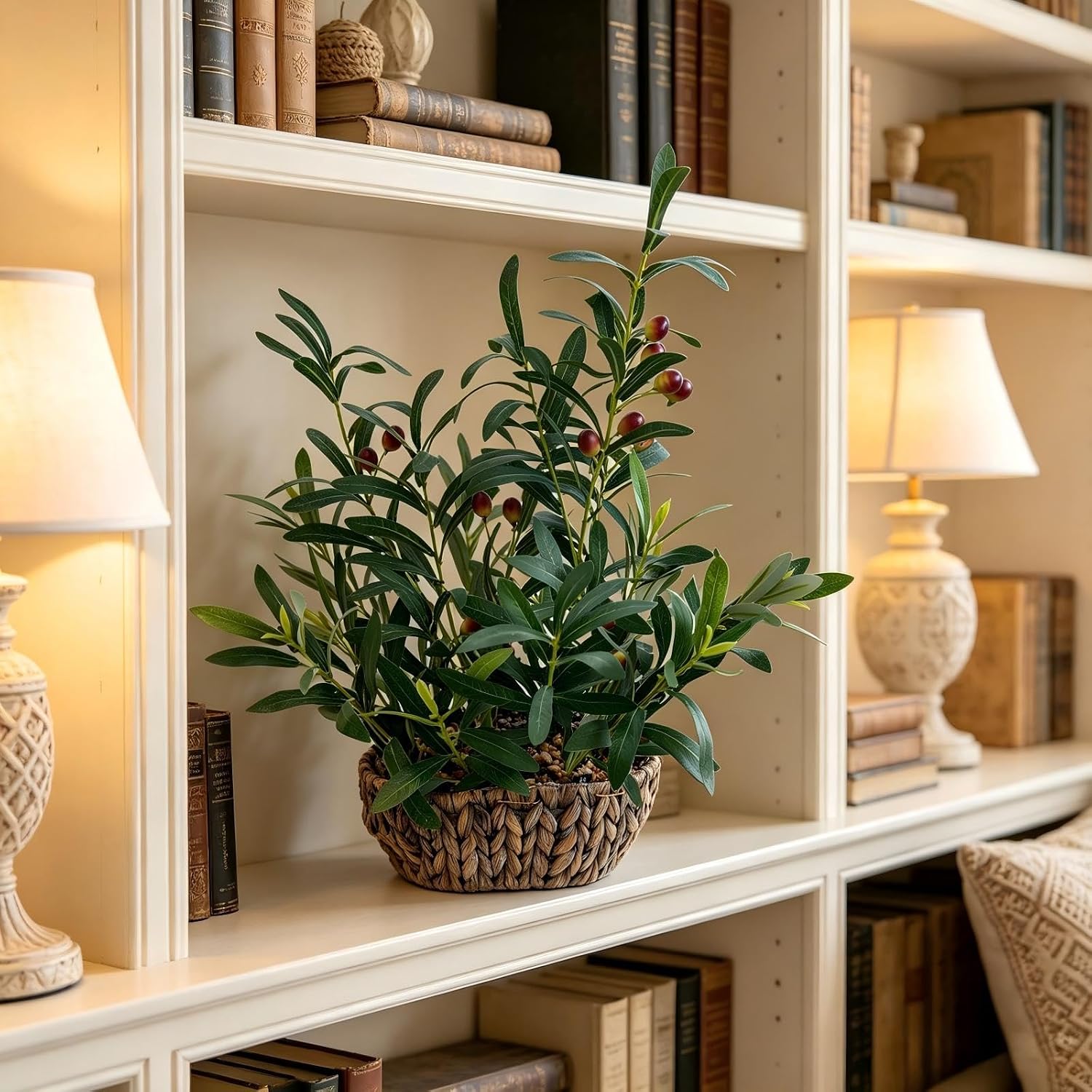 Lifelike Leaves in Oval Rattan Woven Planter Faux / 21" Olive Plant
