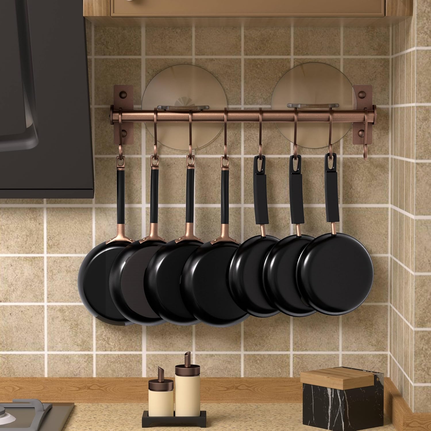 Kitchen Utensil Holder Hanger, Pot and Pan Rack Wall Mounted, Kitchen Rail with 8 Hooks for Hanging Cooking Utensils