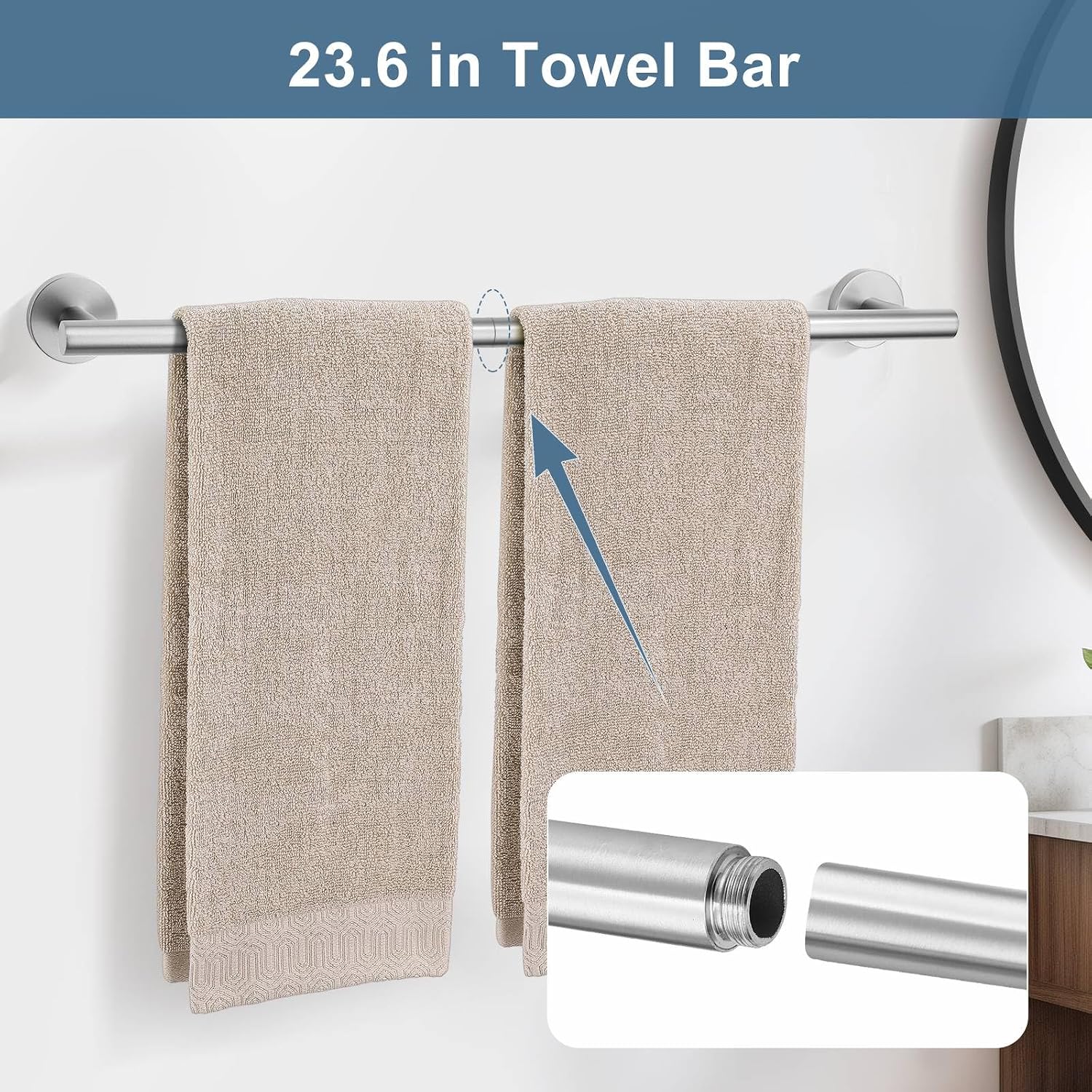 Brushed Nickel Bathroom Hardware Accessories Set, 5 Pieces Round Towel Bar Set Toilet Paper Holder Towel Rail Set for