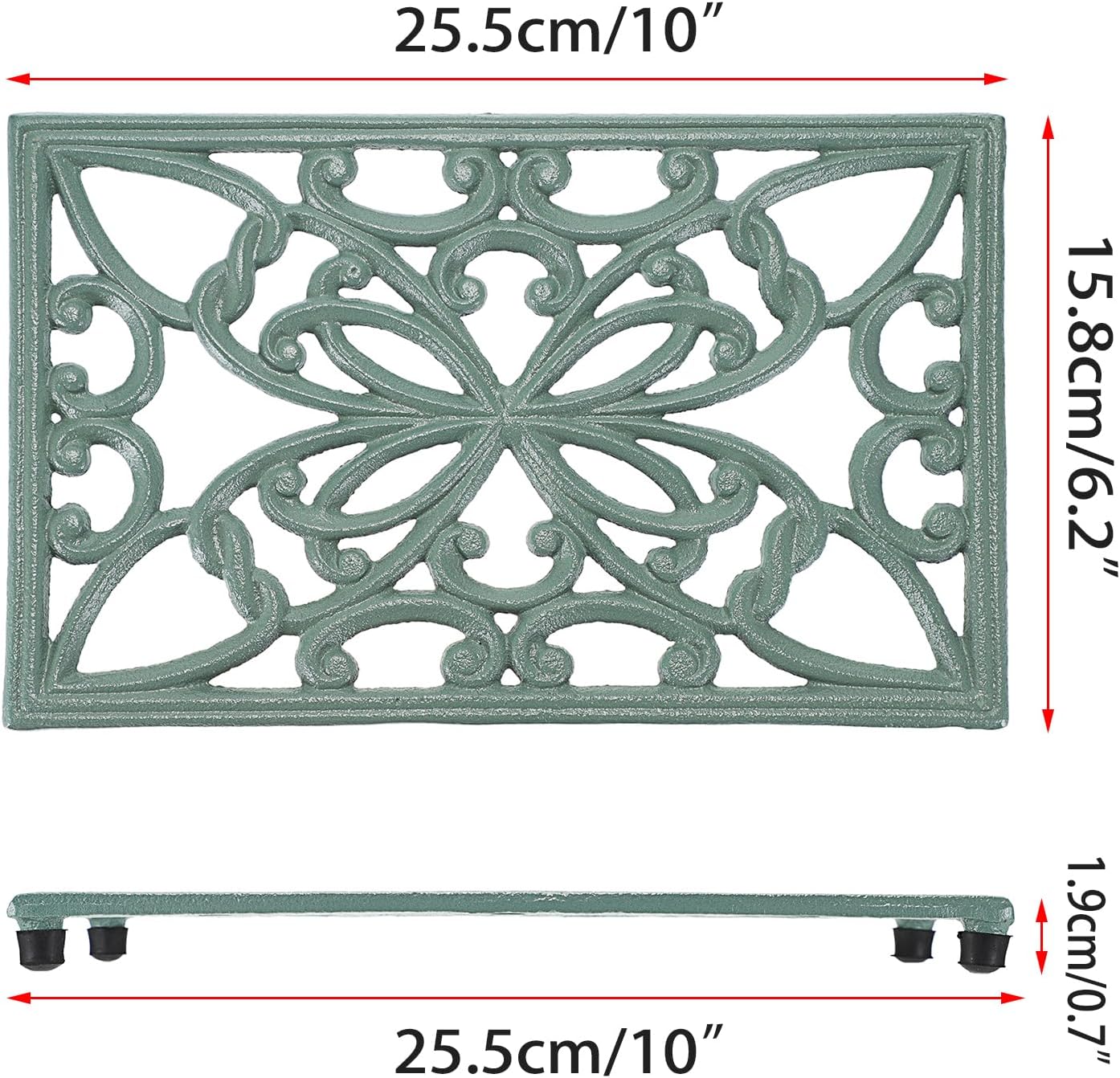 Sumnacon Cast Iron Trivet 2 Pack Rectangle Iron Trivets for Hot Dishes Pots Pans Plates Teapots,10x 6 Inch Metal