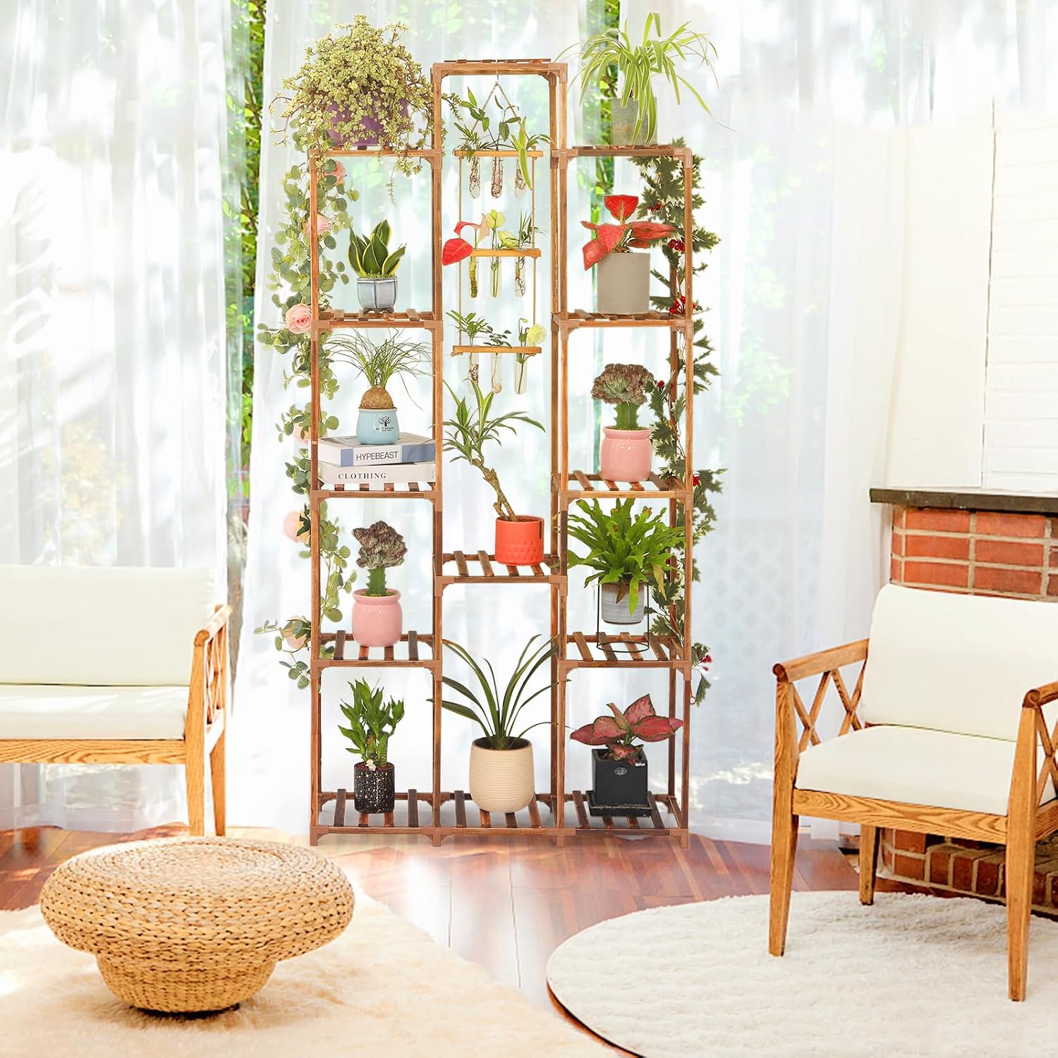 XXXFLOWER Plant Stand Indoor Outdoor 13 Tiers Wood Plant Shelf for Multiple Plants ，Large Plant Rack for Window Garden