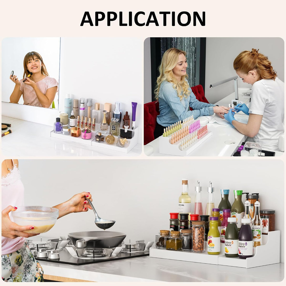 Sezanrpt Expandable Spice Rack Cabinet Organizer 3 Tier, White Kitchen Counter Display Shelf, Seasoning Organizer for