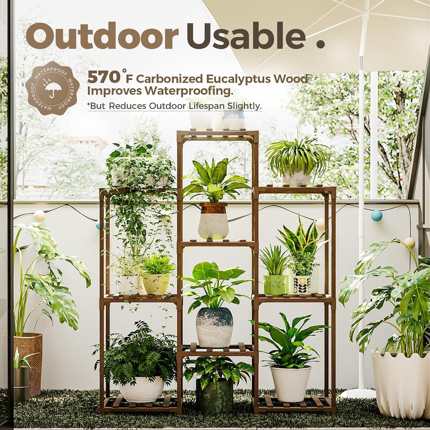 Bamworld Plant Stand Indoor Plants Shelf Outdoor Wood Plant Rack | for 4 Tiers Large Flower Stand for Multiple Plants