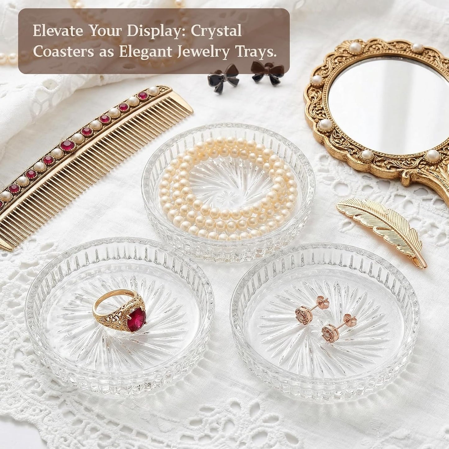 Glass Round Cup Mat / Clear / Set of 8