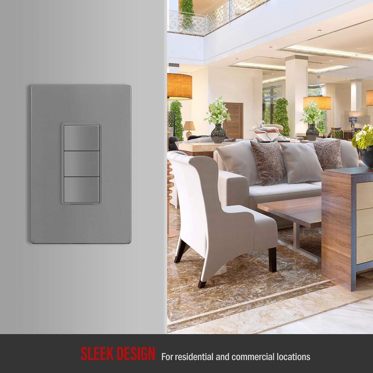ENERLITES 1-Gang Gray Screwless Decorator Wall Plate Outlet Cover, 10 Pack | Size 4.68" x 2.93", Fits light