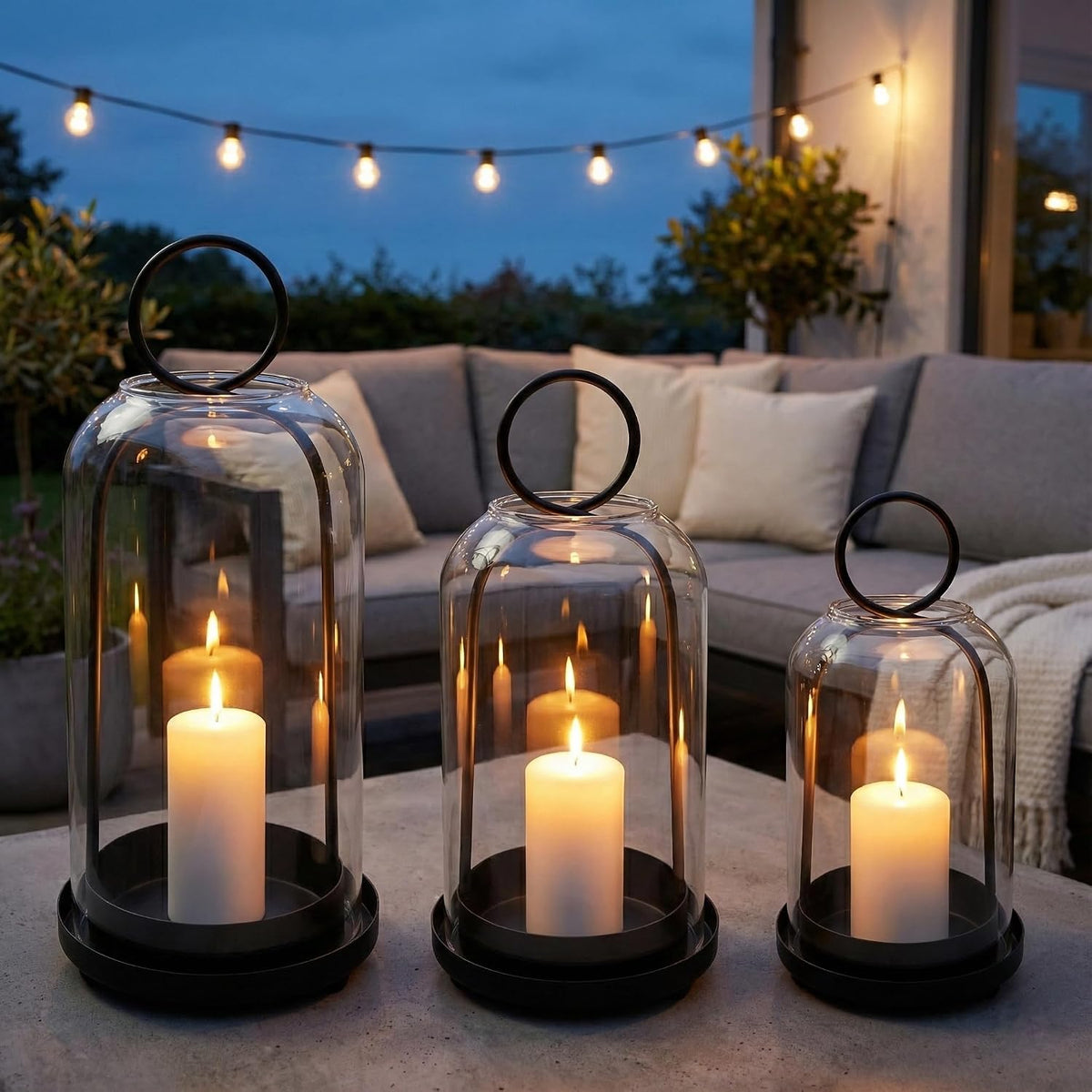 3 Pack Metal Candle Holders with Glass Dome, Black Candlestick Holders Set | 5.5" & 4.7" x 3.9" Wide Versatile