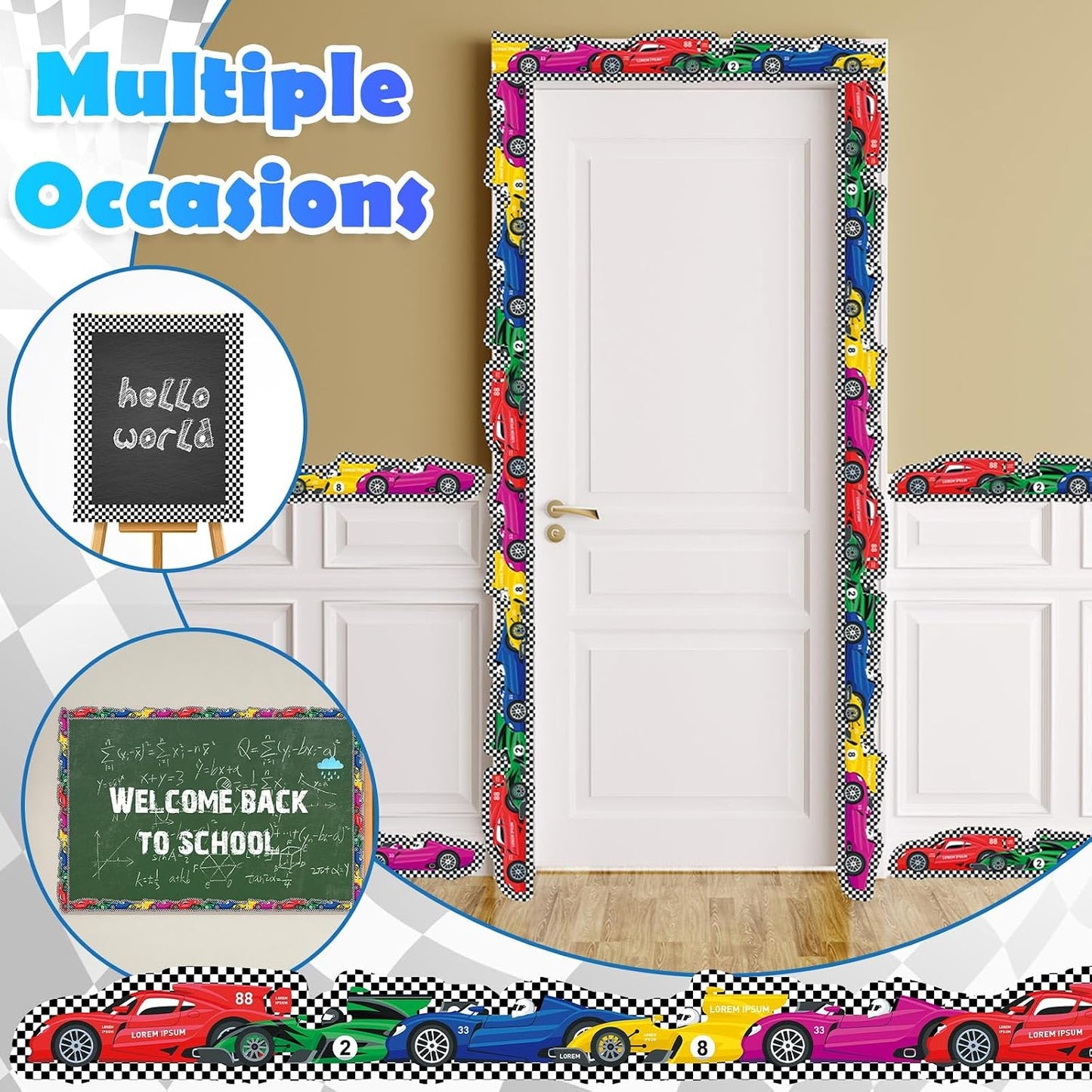2 Rolls Racing Car Board Borders Decorations Checkerboard Bulletin Board / Racing Style / 65.6 Inch