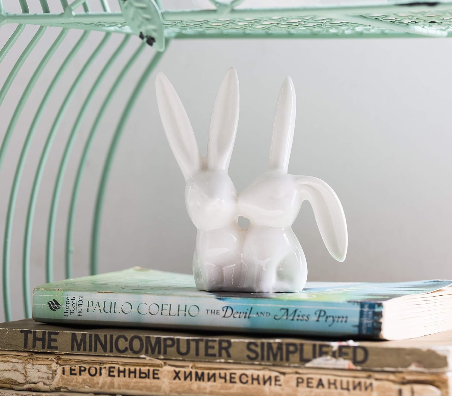 Ceramic Bunny Rabbits Ring Holder / White