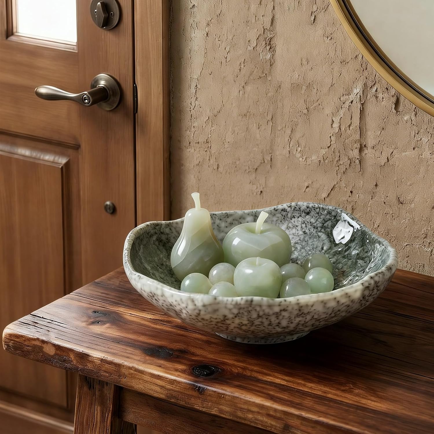 Irregular Moss Glazed Ceramic Catchall Bowl for Keys and Wallet / Green