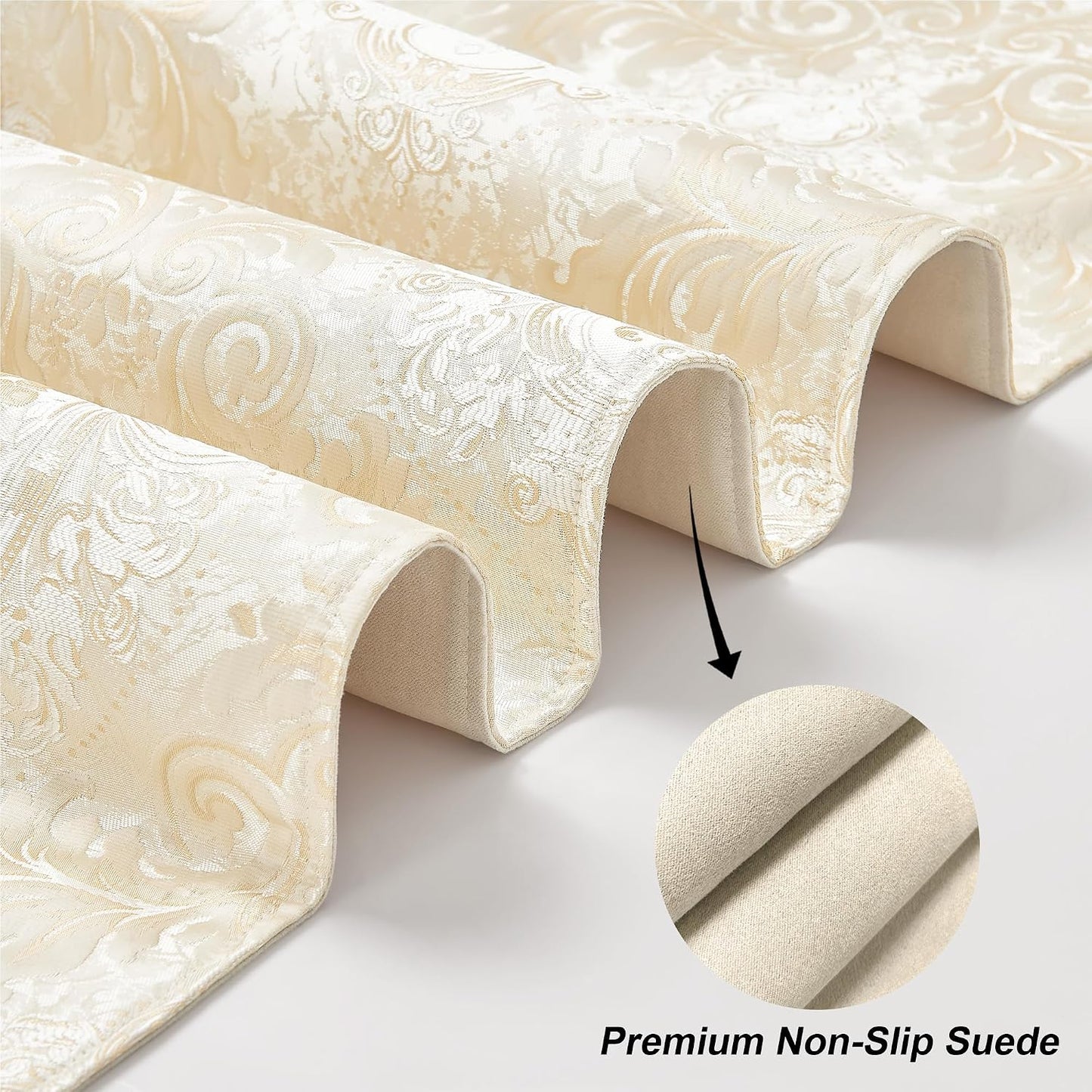 Loom and Mill Elegant Damask Table Runner 13x108 inch, Champagne Gold | Double Layer Design Jacquard Dining Table