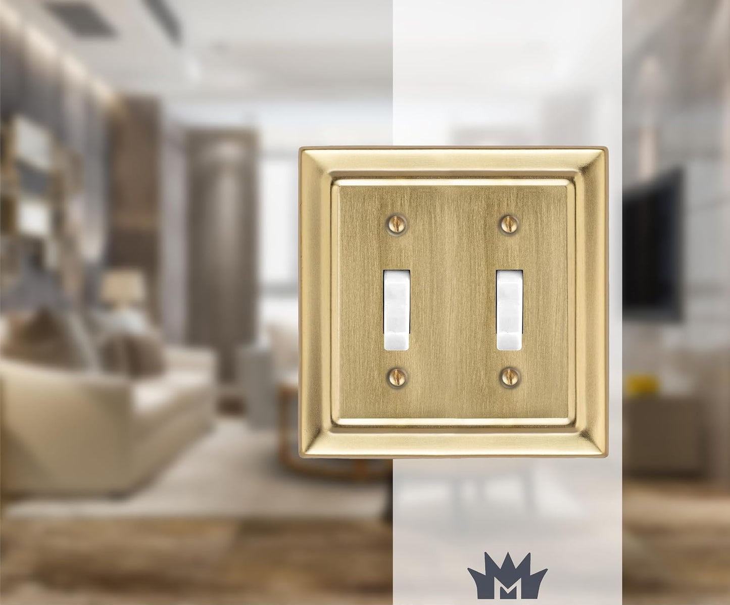 Monarch Abode Toggle Light Switch Cover Plate – 2-Gang Brushed Gold Outlet Covers, Architectural Decorative Outlet