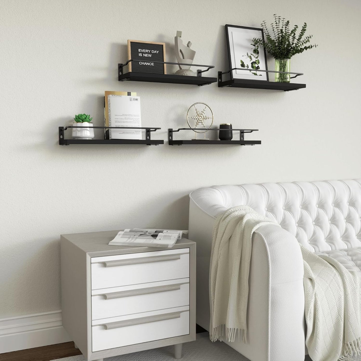 RICHER HOUSE Floating Shelves Bathroom, Small Wall Shelf Over Toilet 4 Set | Wall Mounted Shelves Decor for Bathroom