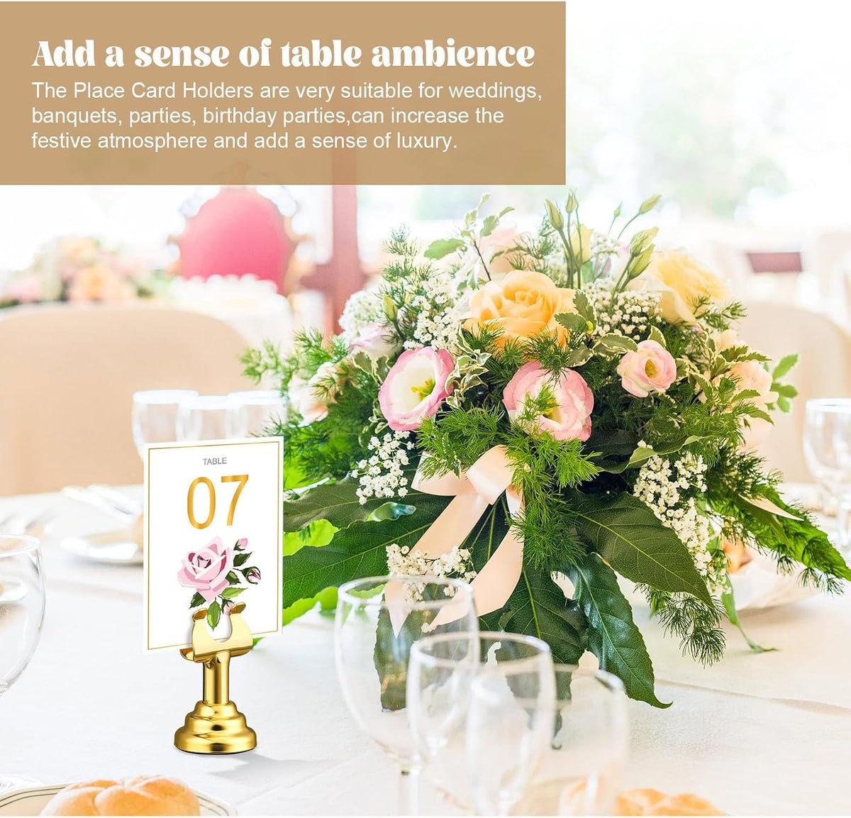 24 Pcs Gold Table Number Holders Metal 1.8 in Place Card Holders | Harp Clip Place Cards Stands for Wedding Restaurant