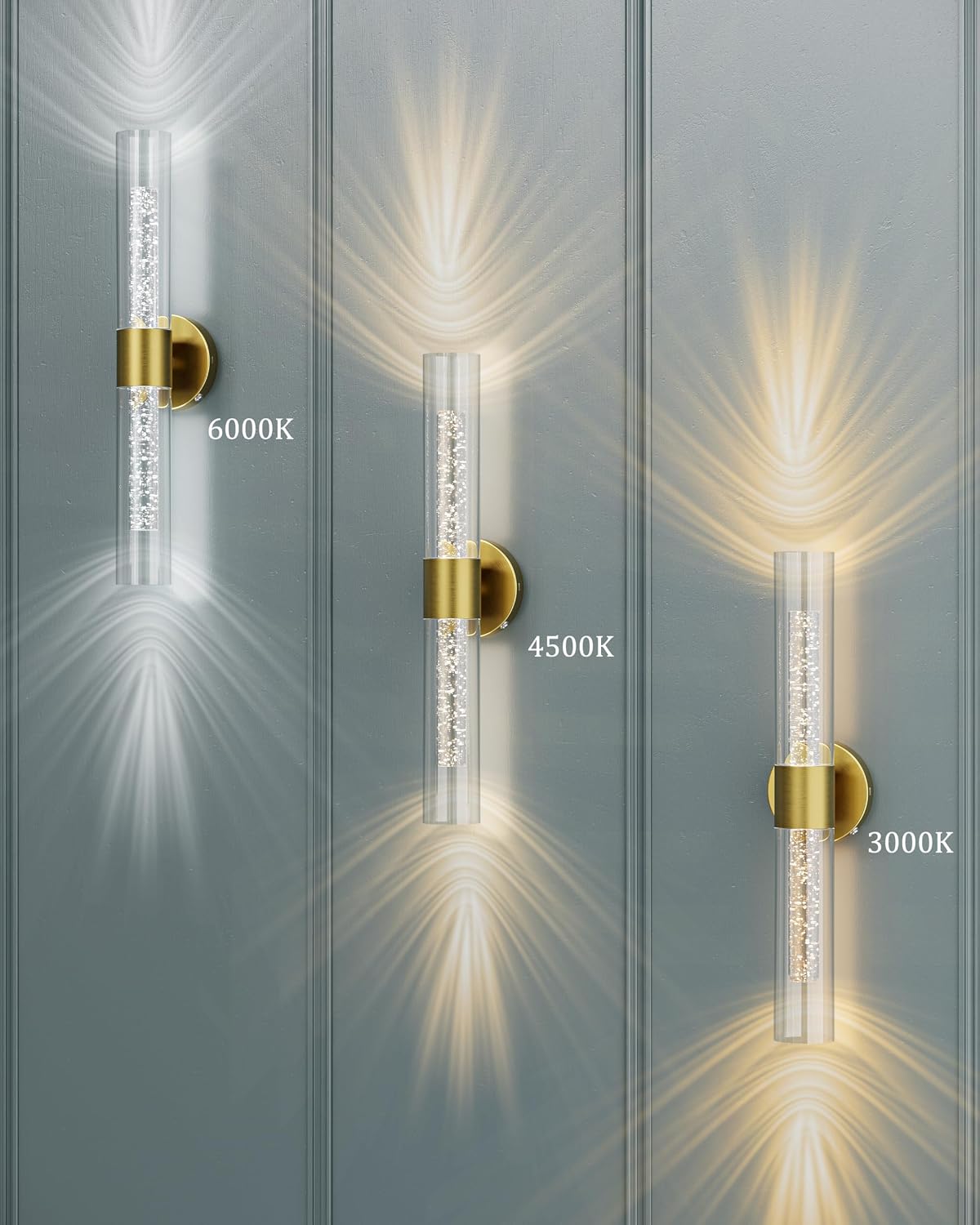 Gold Wall Sconces Battery Operated with Remote Control, 21.5 Inch 3CCT | Rechargeable Wall Sconce with Timer, Dimmable