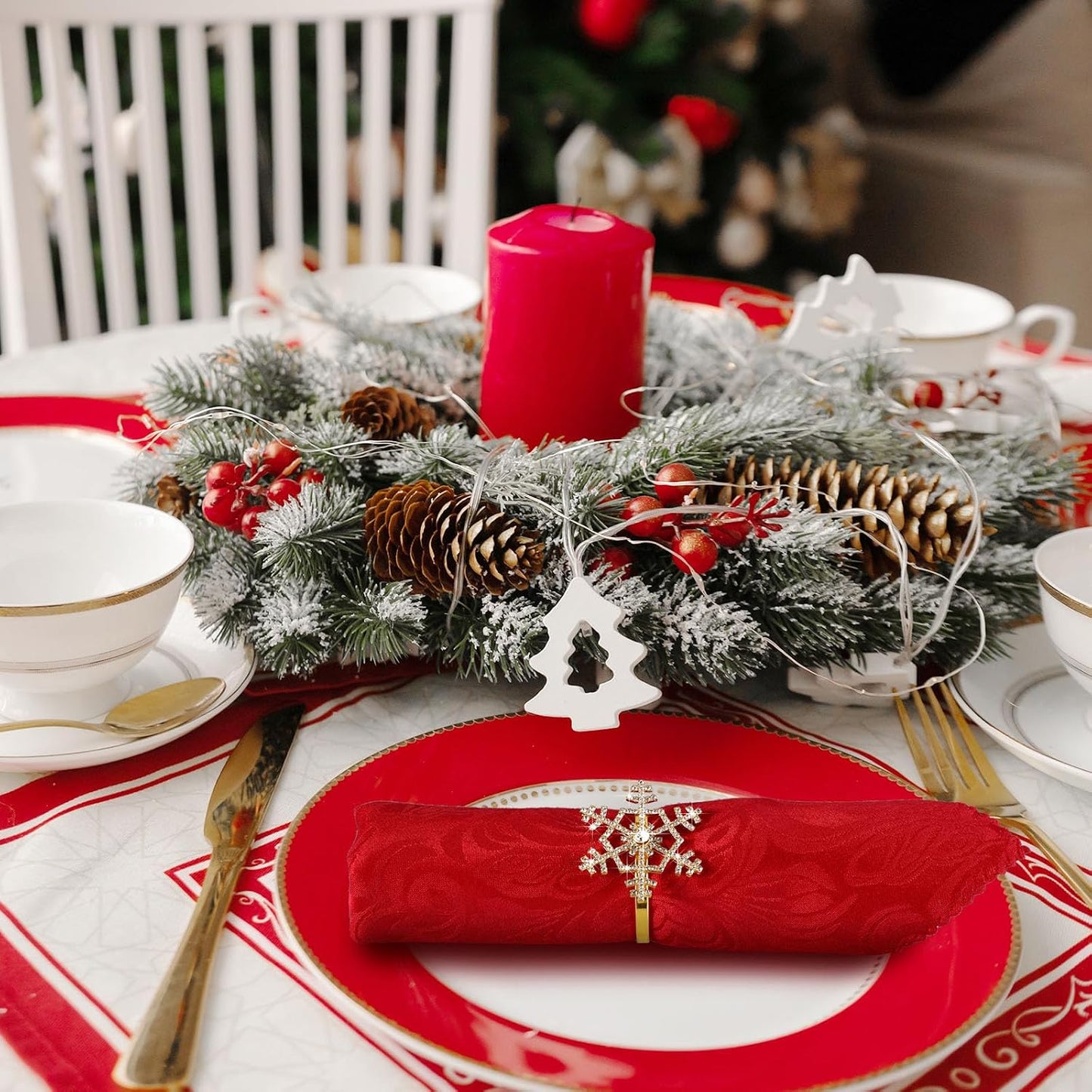 Patelai 100 Pieces 12 Pcs Snowflake Napkin Rings Rhinestone for Xmas,Gold | Christmas Thanksgiving Table Decor, Snow