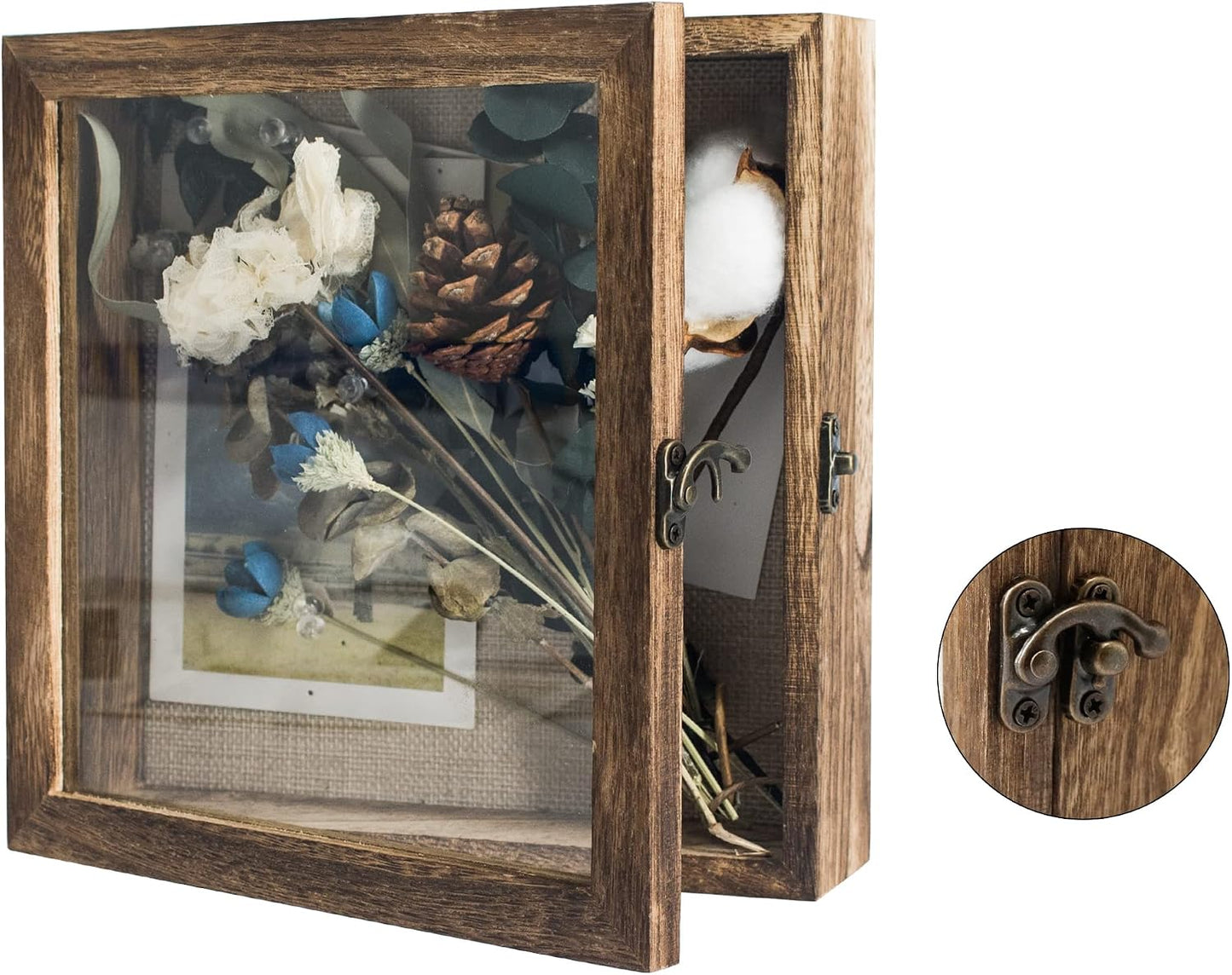 GraduatePro Shadow Box Frame 8x8 Display Case with Linen Back, Real Glass Window Door with Hinge, Picture Frame Wedding