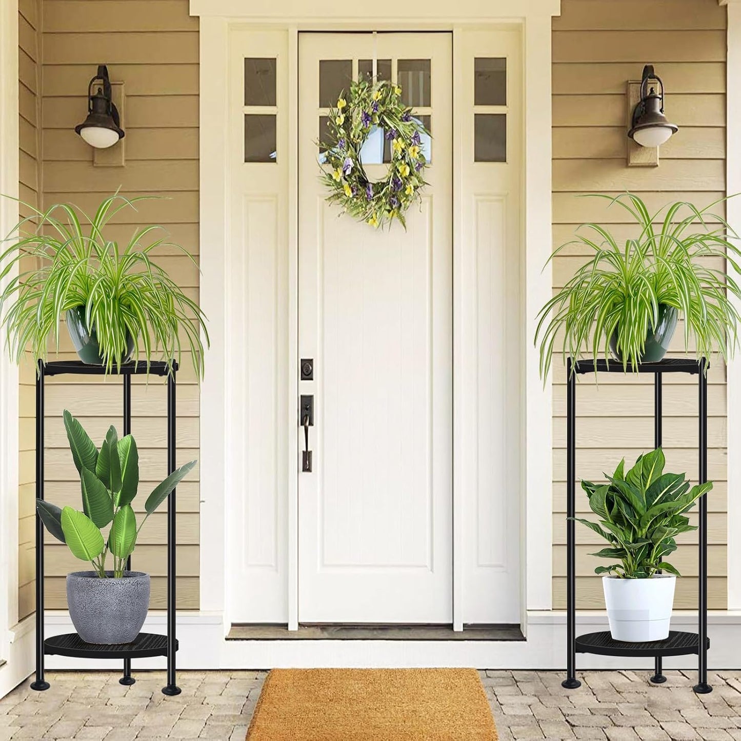 30 inch Tall Plant Stand Indoor for Living Room, Balcony, Bedroom, 2-Pack | Rustic Industrial Wood Flower Holder for