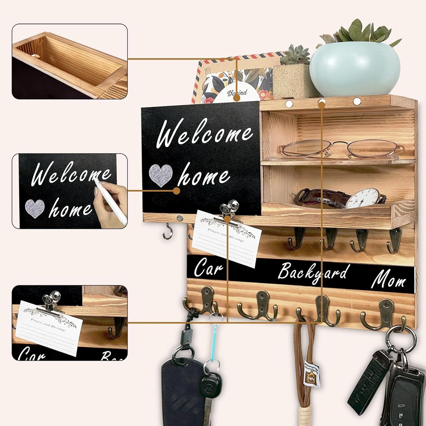 Key Holder / Hooks Small Key Shelf / Brown