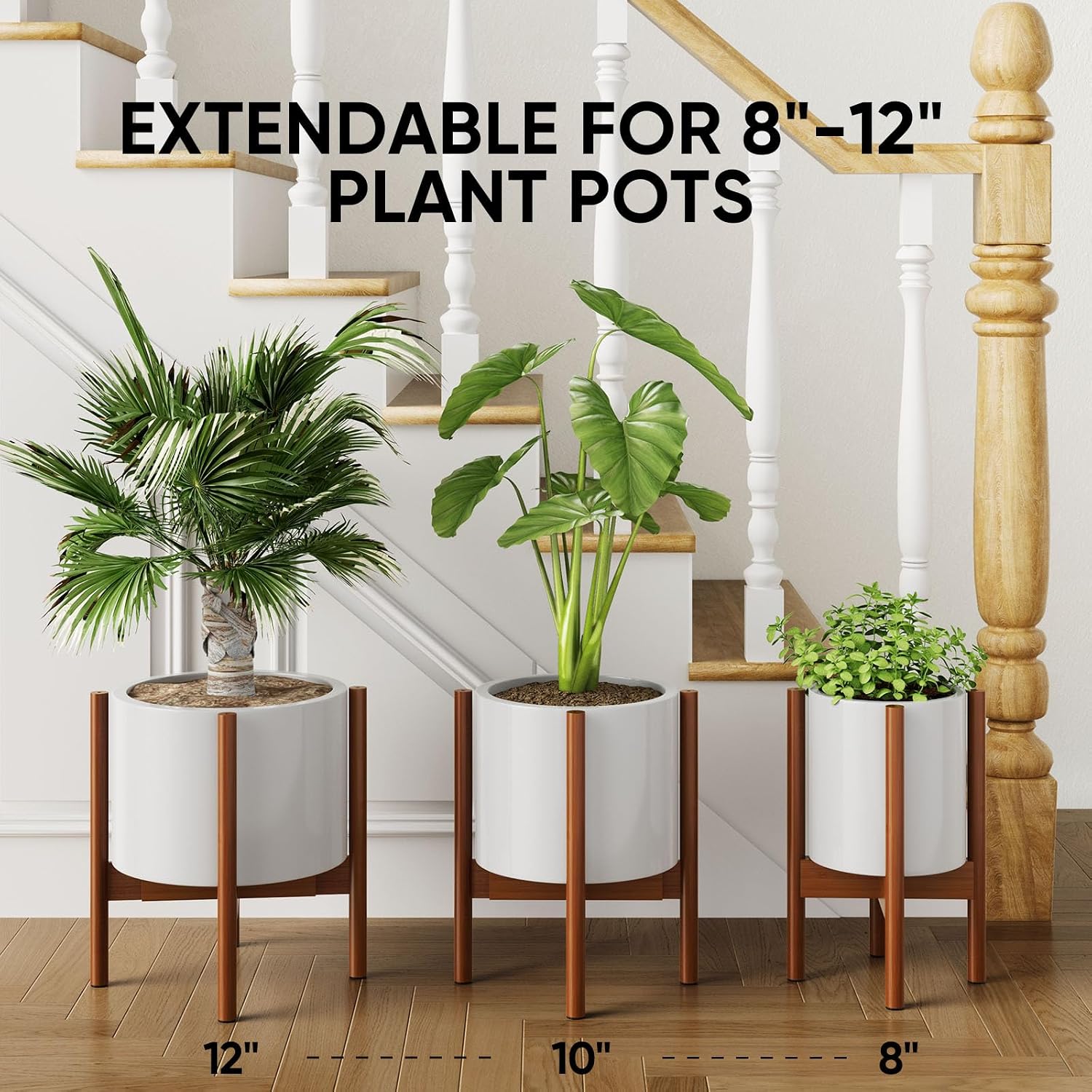 MUDEELA 2 Pack Indoor Plant Stands, 2 Tier Tall Plant Stand 30 inches, Mid Century Bamboo Plant Stand, Adjustable Width