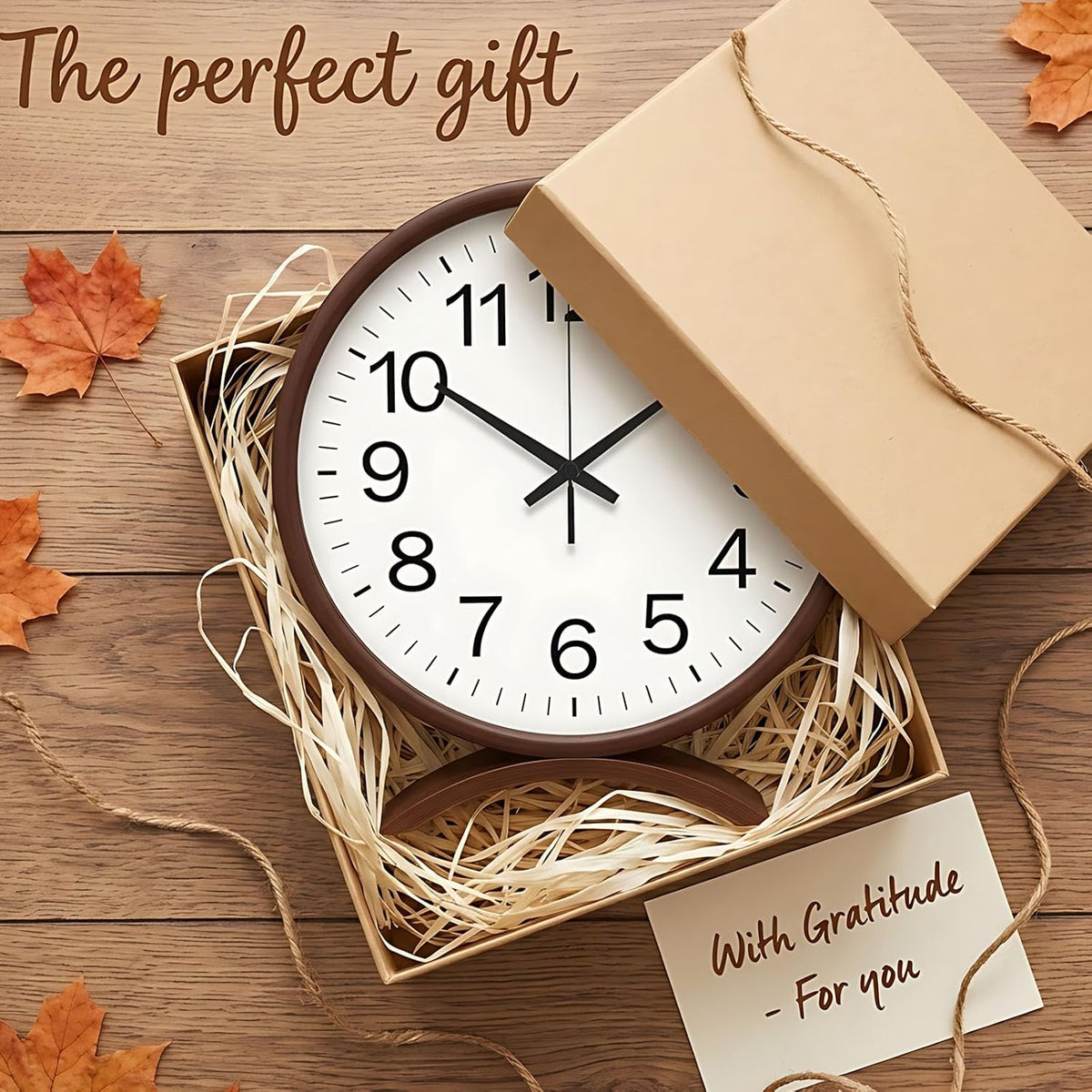 Maxspace Table Clock-8 Inch Silent Non-Ticking Wooden Timepiece Desk Clock, Battery Operated Decor Round Clock for