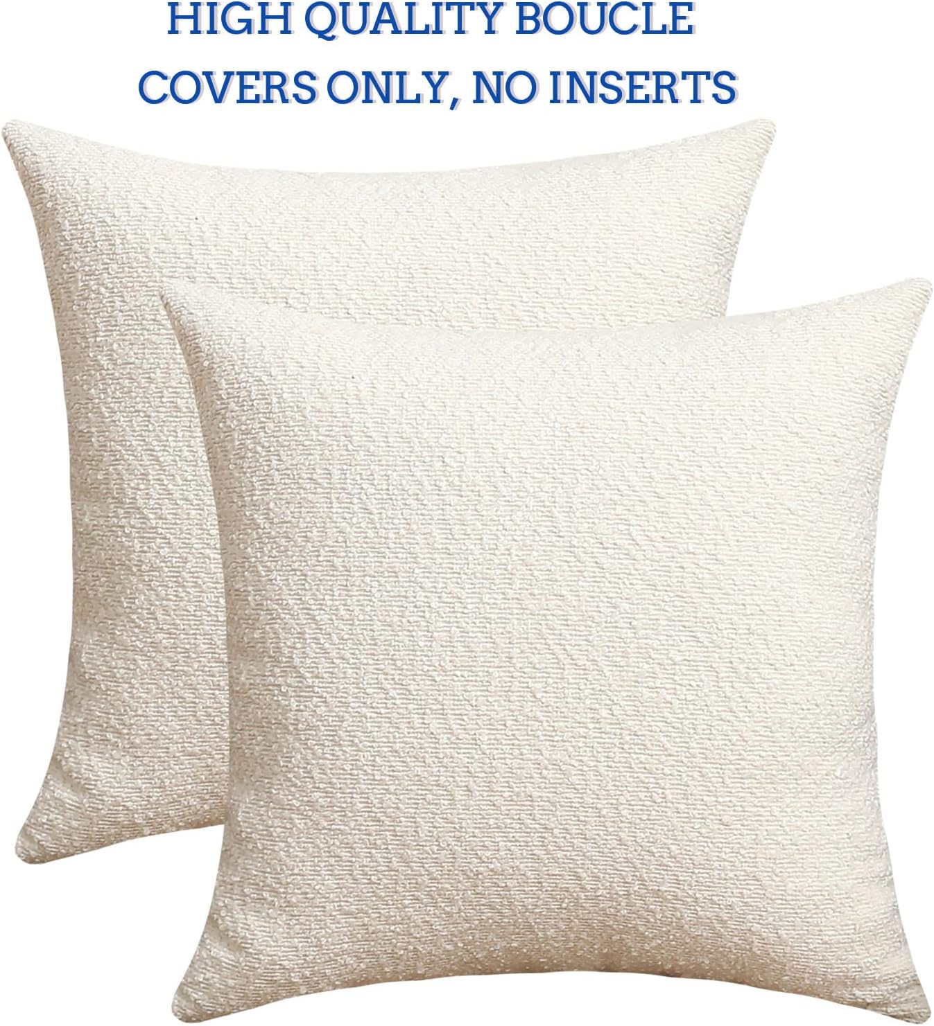 Decorative Square Thick Throw Pillow Covers Fine Textured Boucle Couch / Ivory / 18 x 18 / Set of 2