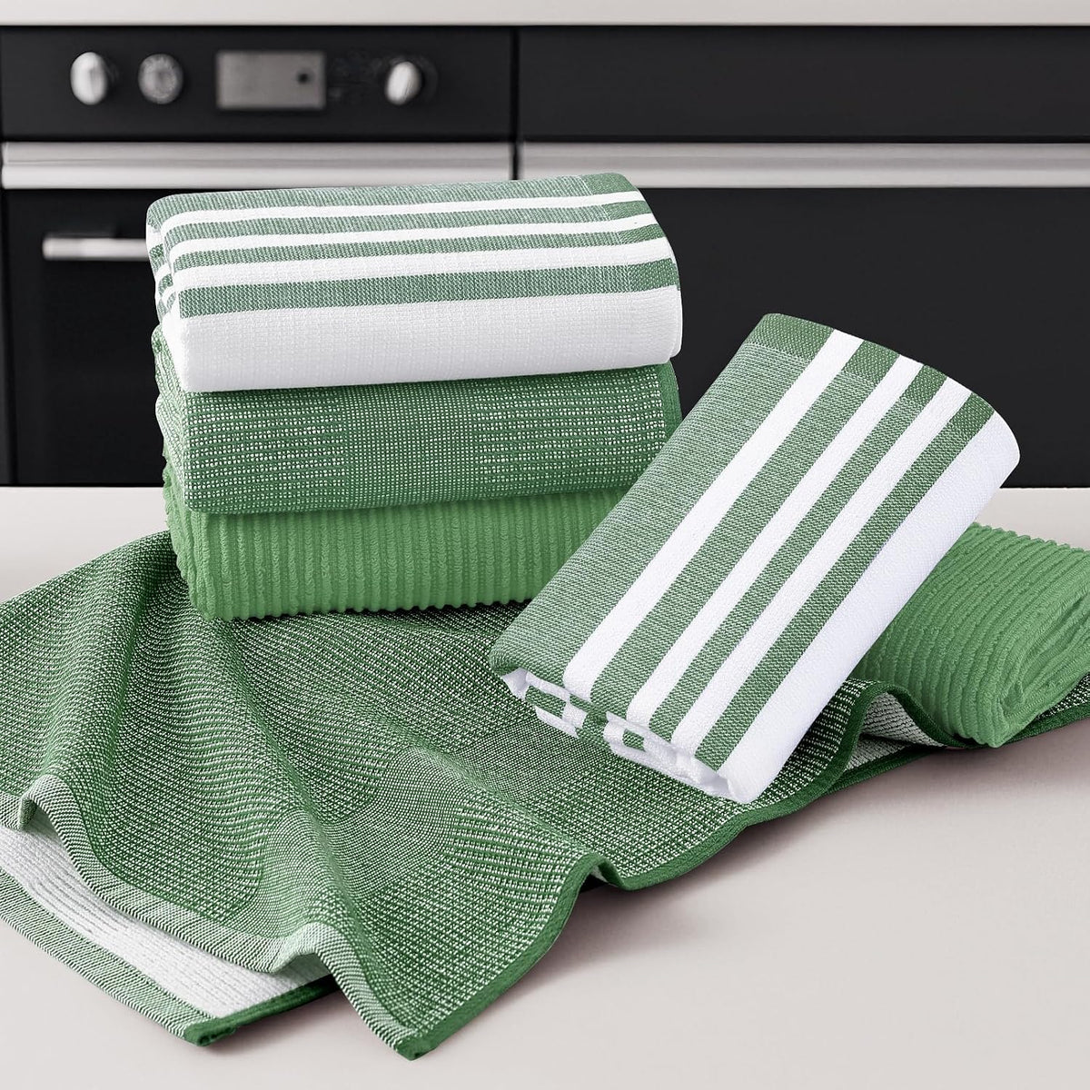 Homaxy Cotton 380 GSM Premium Kitchen Towels, 18"x28", 12 Pack, GrassGreen | Soft and Absorbent Terry Dish Towels