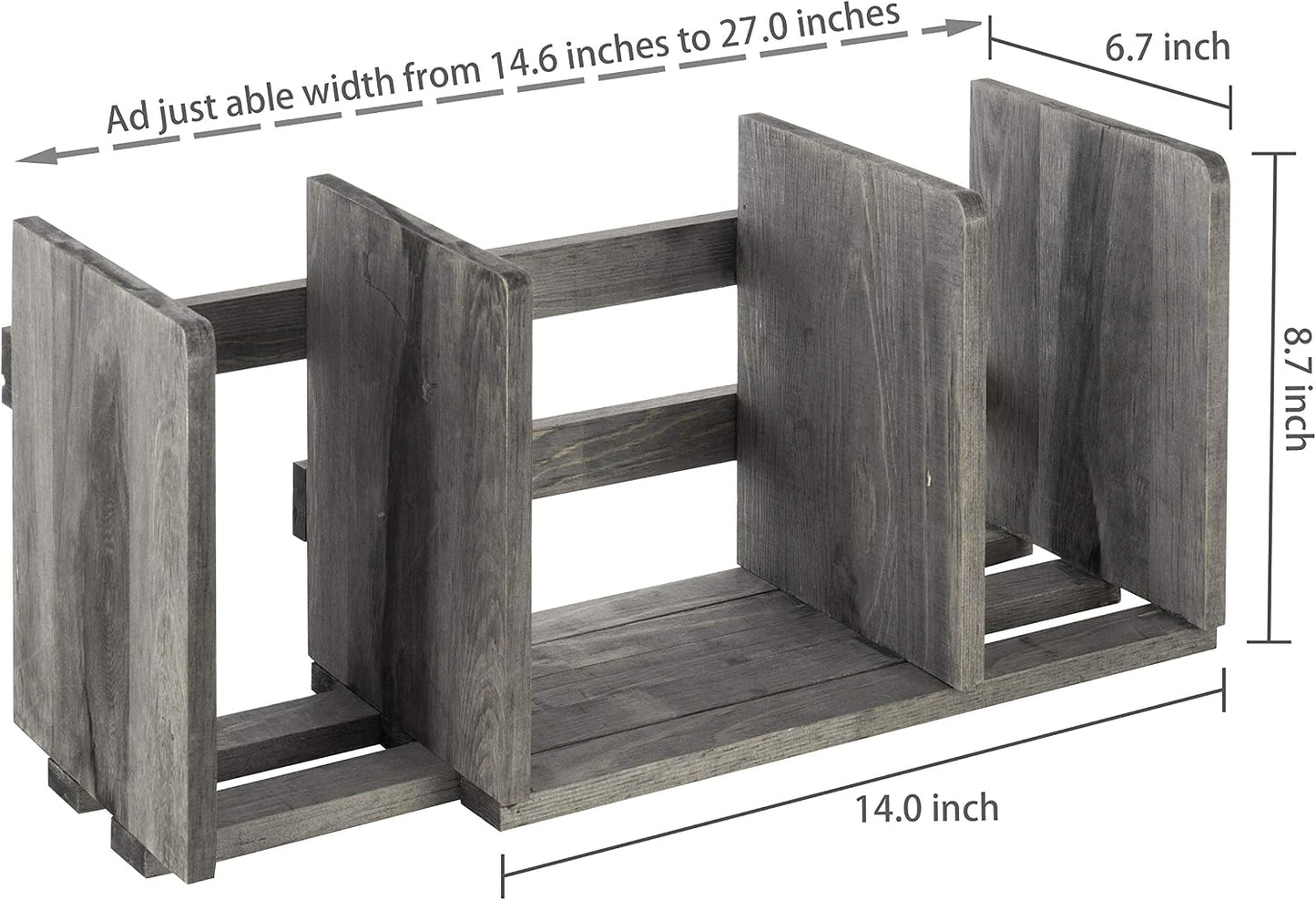 MyGift Gray Barnwood Desktop Bookshelf, Adjustable Expandable Book Rack | Expandable width adapts to changing
