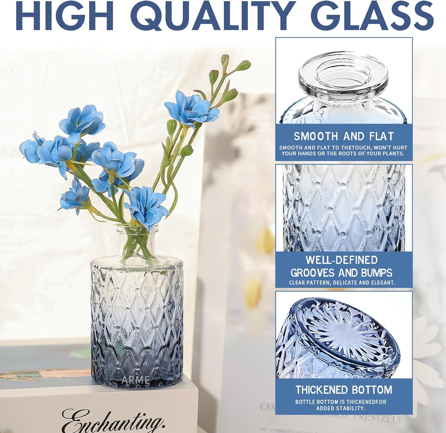 Mini Flower Vintage Vases / Blue / Set of 32
