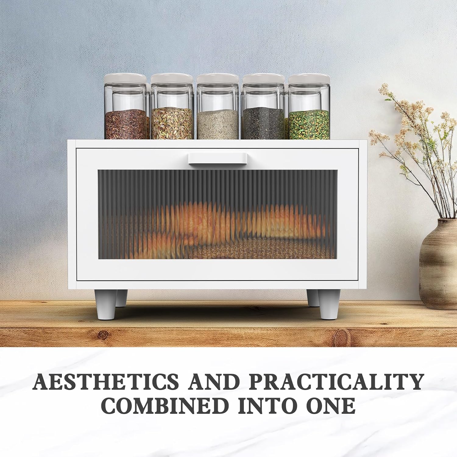 LOHASOK Bread Box for Kitchen Countertop | Wooden,Large, Farmhouse Bread Container Holder Storage, Acrylic translucent