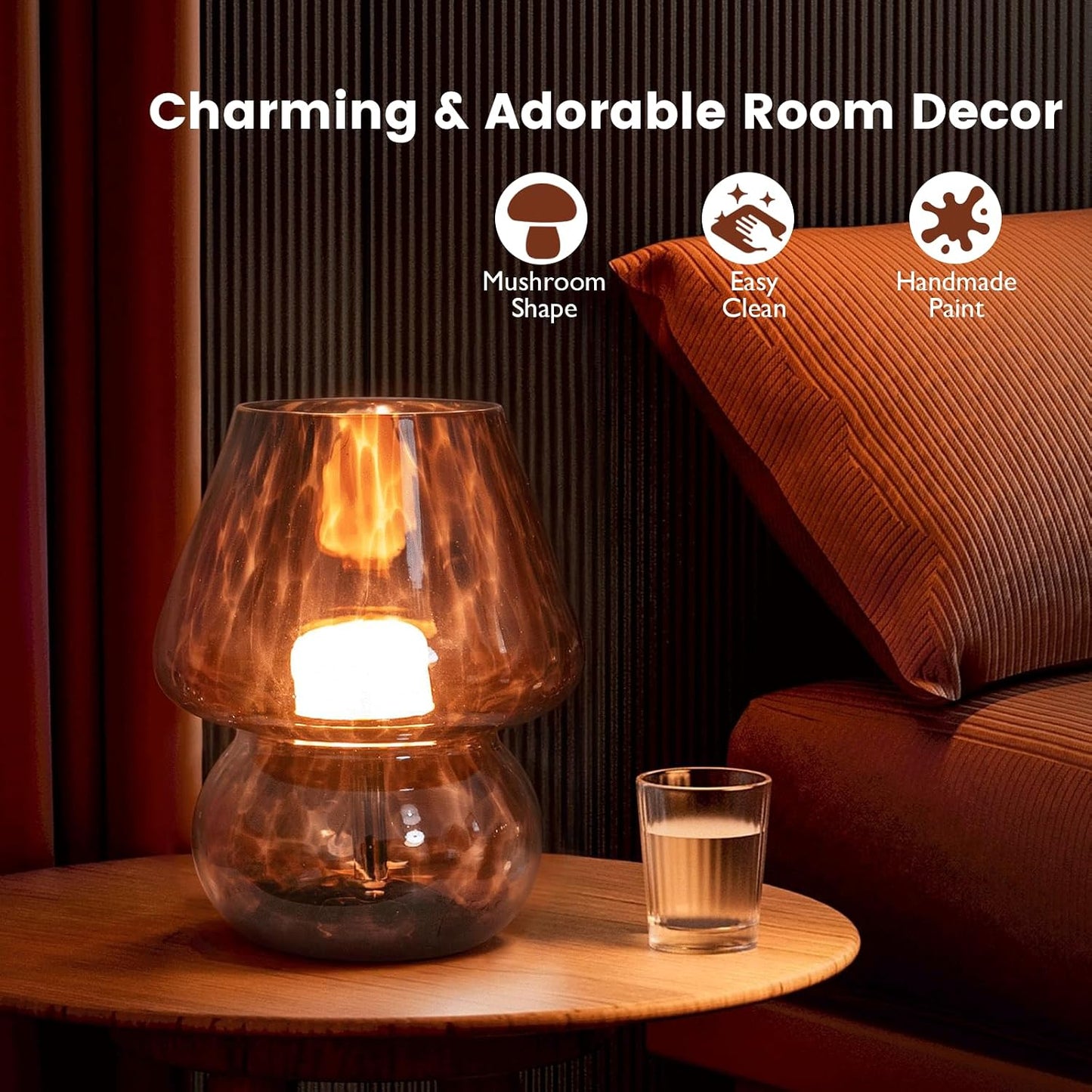 USB Plug-in Vintage Mushroom Lamp Small Bedside Table Lamp / Golden Amber