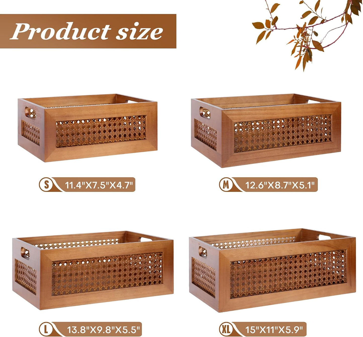 Frame & Handles Decorative Natural Bamboo Woven / Brown / 4 Set - Multiple Sizes / Set of 4
