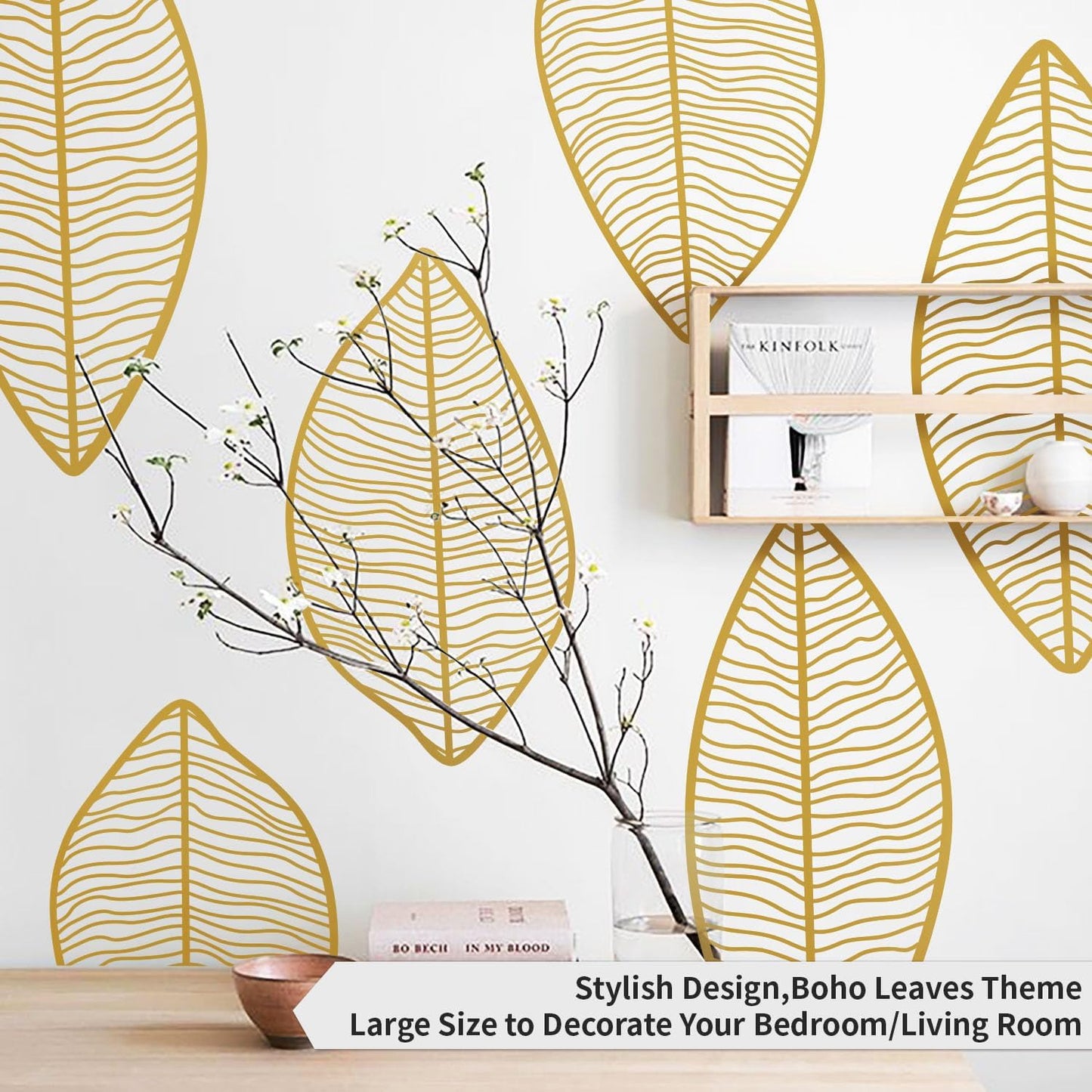 Boho Wall Decals Peel and Stick Large Wall Sticker Leaves Vinly / Boho Gold Leaves