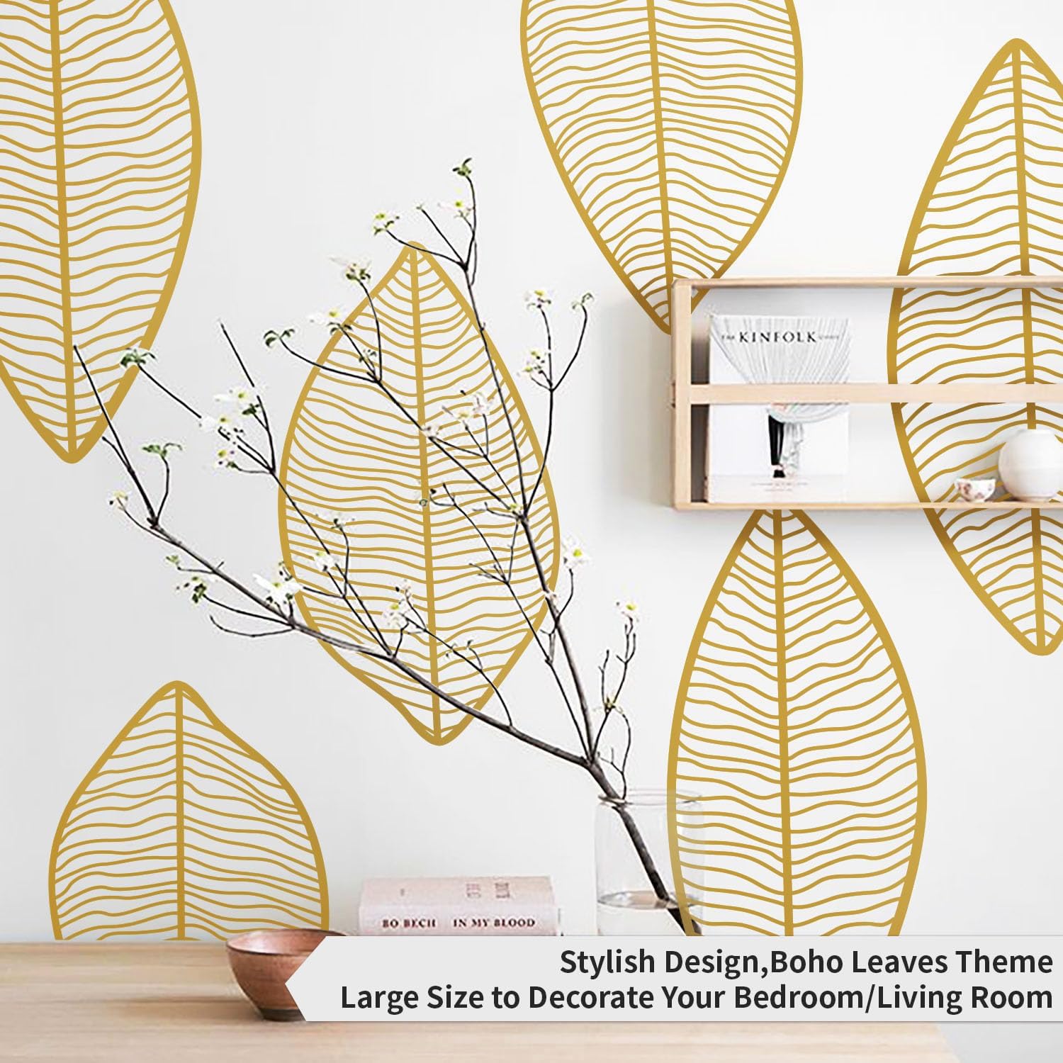 Boho Wall Decals Peel and Stick Large Wall Sticker Leaves Vinly / Boho Gold Leaves