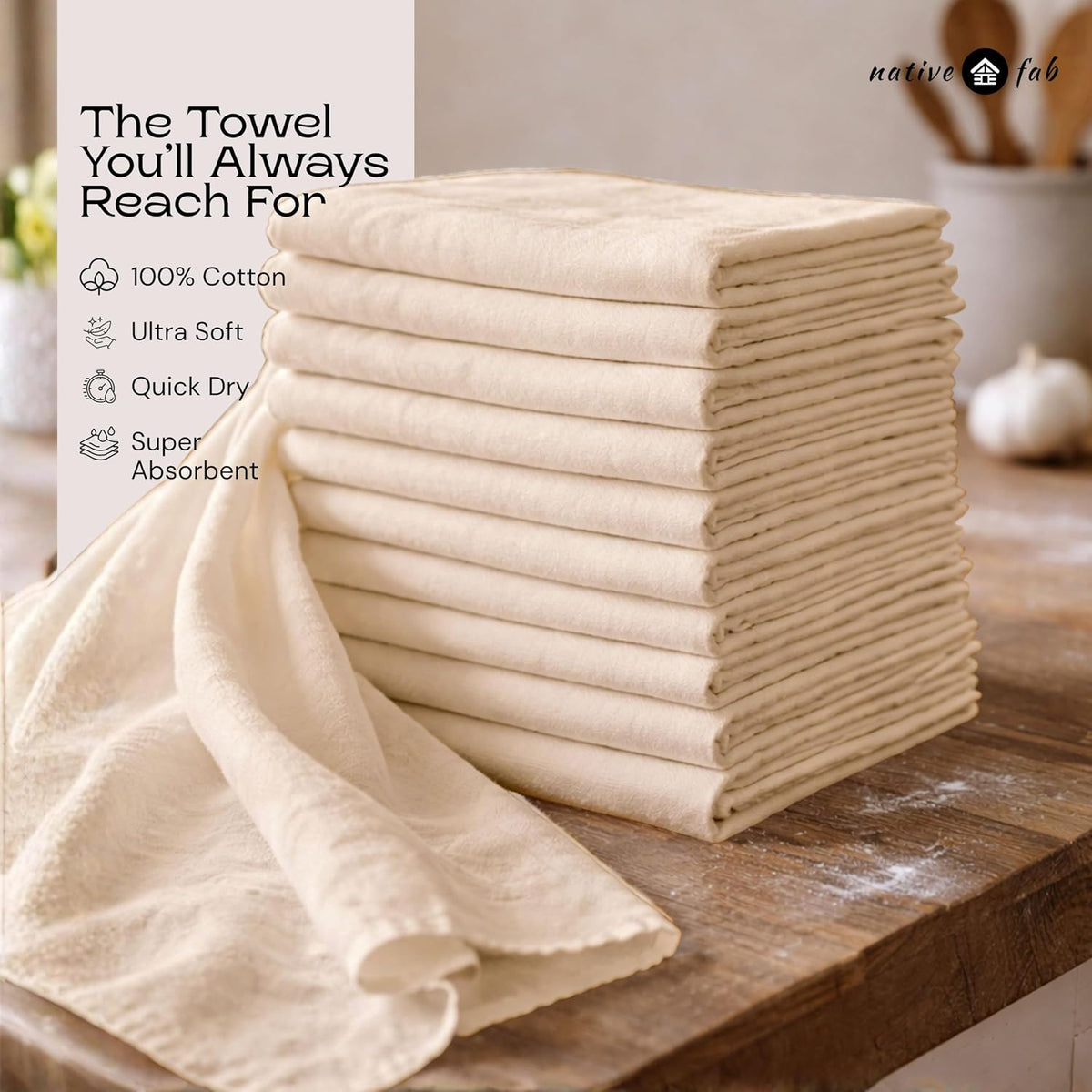 Native Fab Flour Sack Towels 24 Pack, 100% Cotton [18x28 Inches] Highly Absorbent, Premium Quality Cloth, Machine