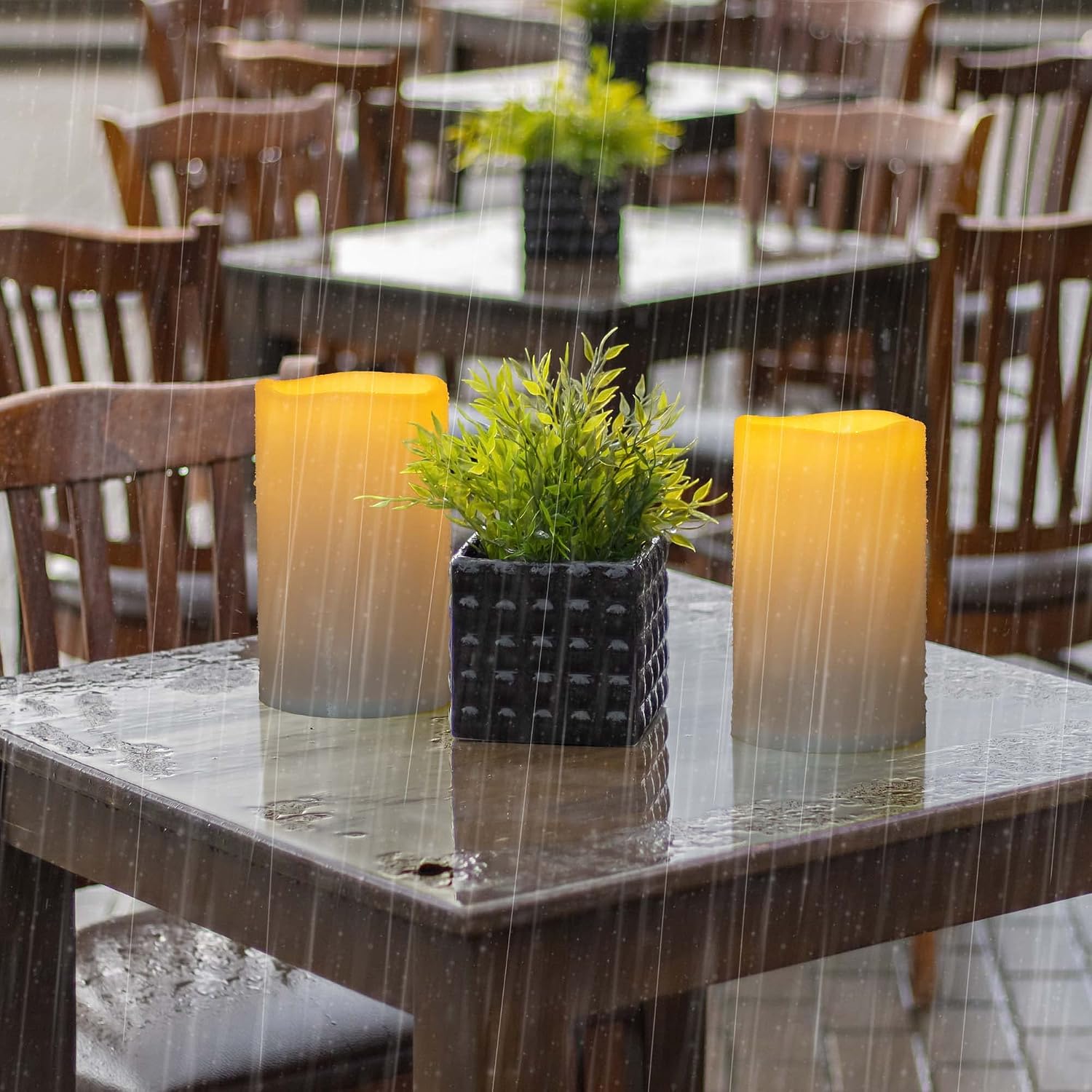8" x 5" Waterproof Outdoor Flameless Candles Battery Operated LED Flickering Pillar Candles with Remote and Timer for