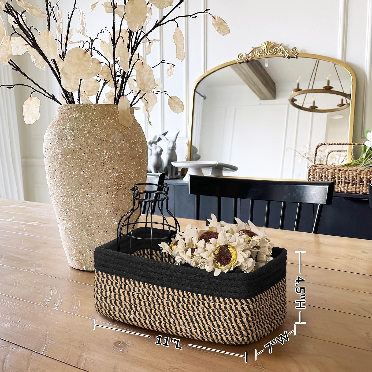 Baskets for Organizing Gift Basket Empty Woven Rope Basket / Black & Jute / Small
