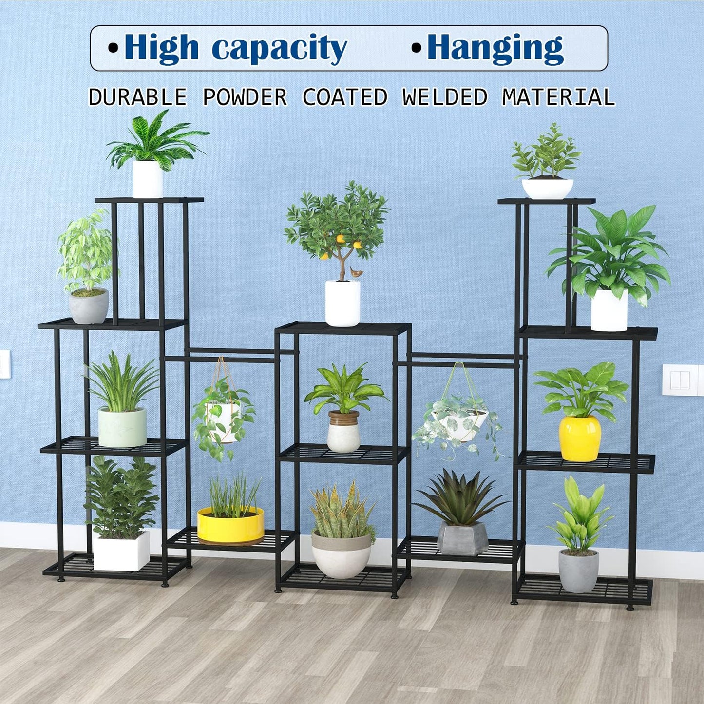 Twhep Tall Multi Tier Plant Stand, 13 Tiers Multifunctional Plant Stands for Indoor Plants, Decorative Black Steel
