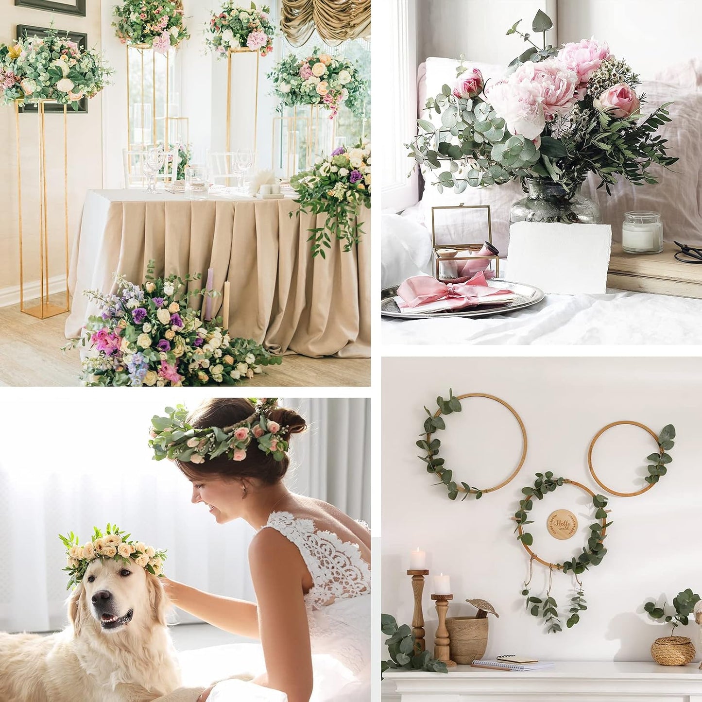 Artificial Greenery Eucalyptus Stem Artificial Mixed Eucalyptus Stems Leaves / White / Set of 100