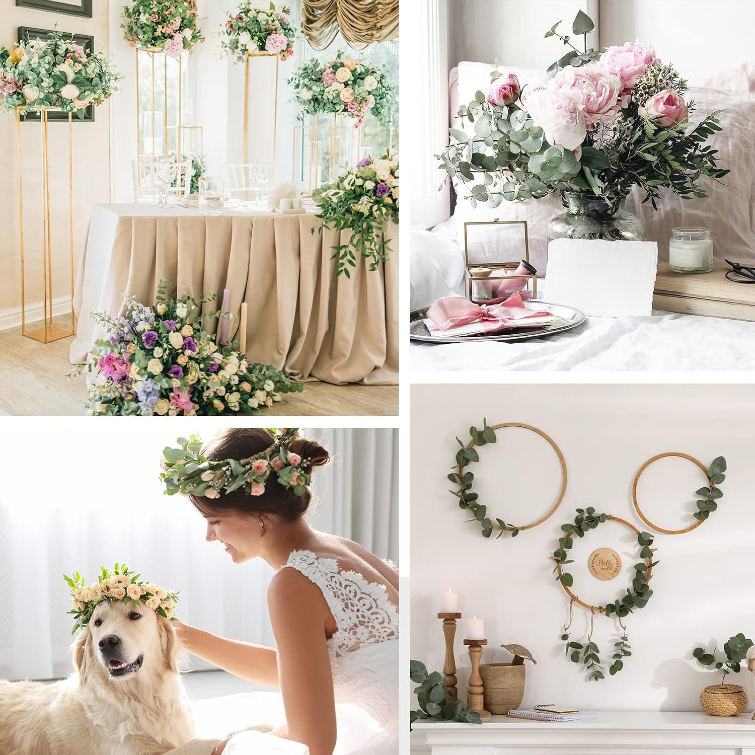 Artificial Greenery Eucalyptus Stem Artificial Mixed Eucalyptus Stems Leaves / White / Set of 100